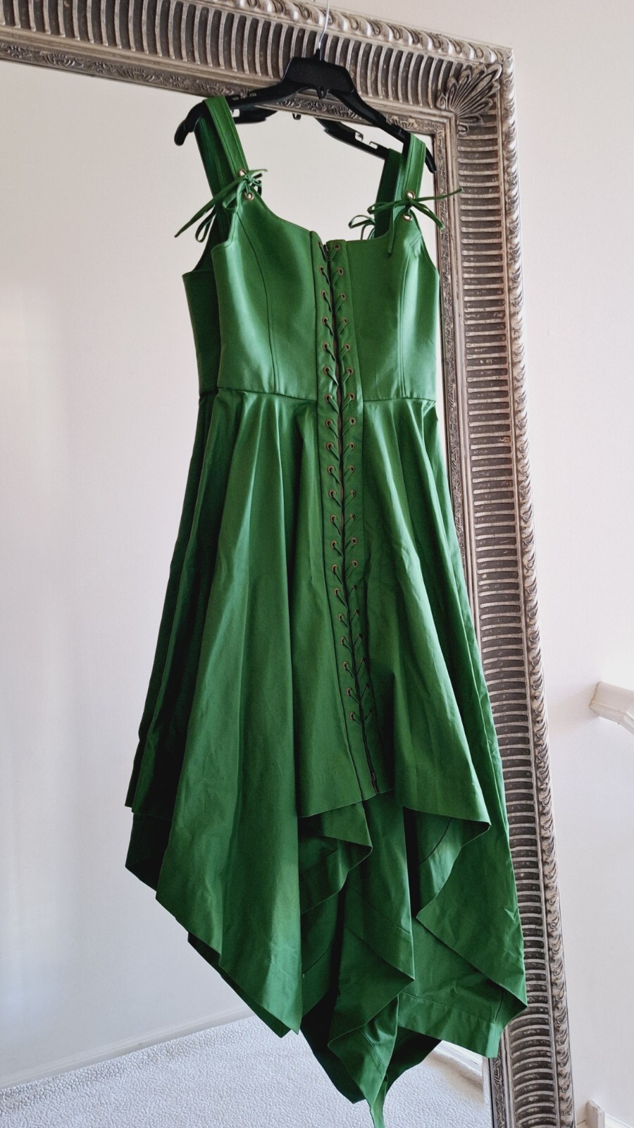 MONSE Laced Front Asymmetric Stretch Cotton Midi Dress Green Sz 10 Org $1,290