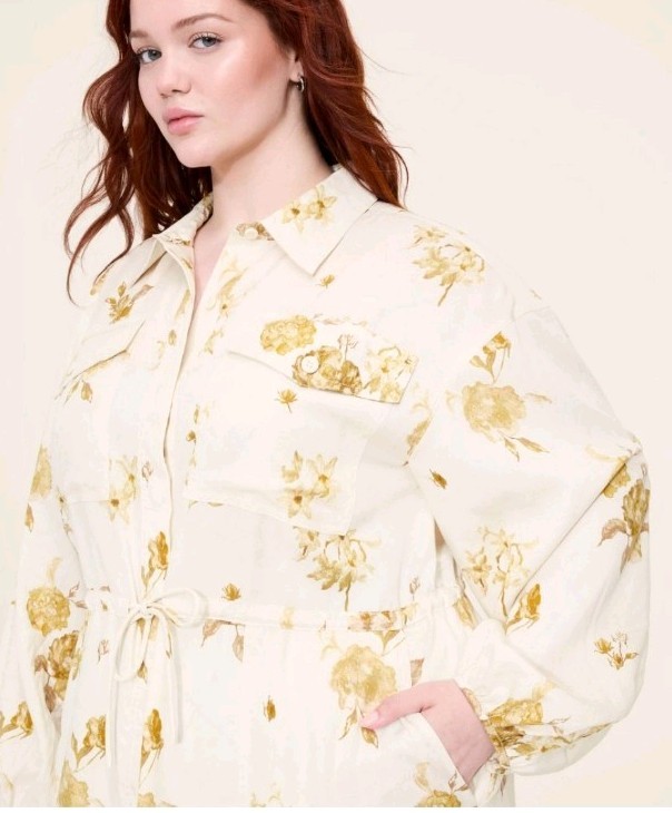 Woolrich Floral Linen Shirt Midi Dress NWT XXL Fully Lined