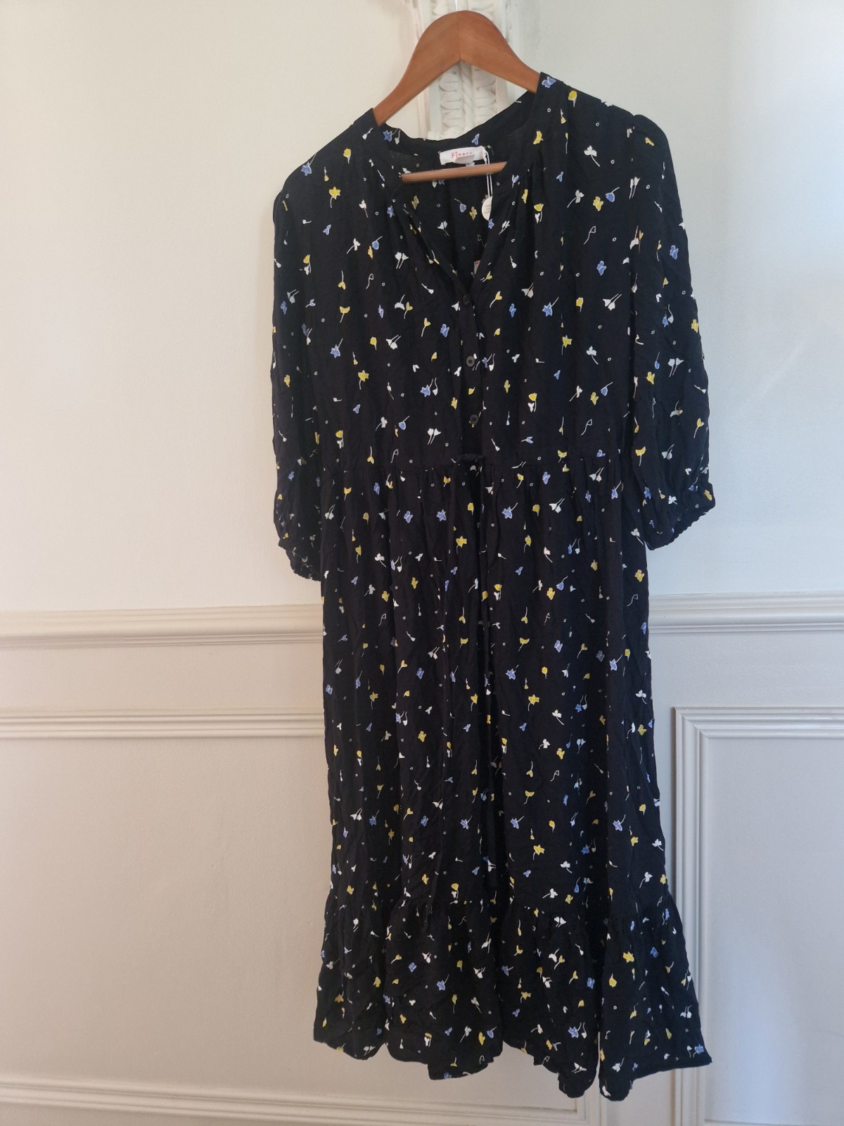 Finery Dress Size 14 Black Colour Pattern Midi Long Button Up Spring Summer