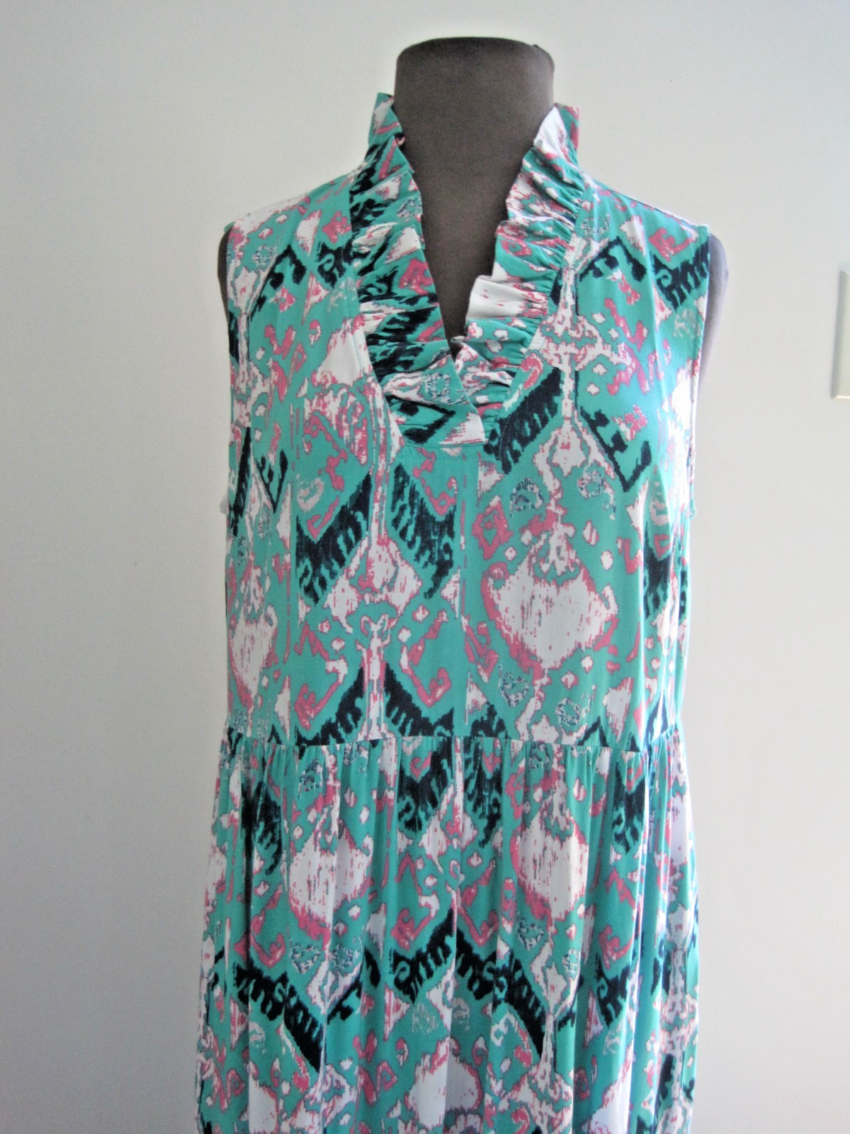 Crown & Ivy Sleeveless Tiered Turquoise Ruffled Beach Vacation Cruise Dress Sz M