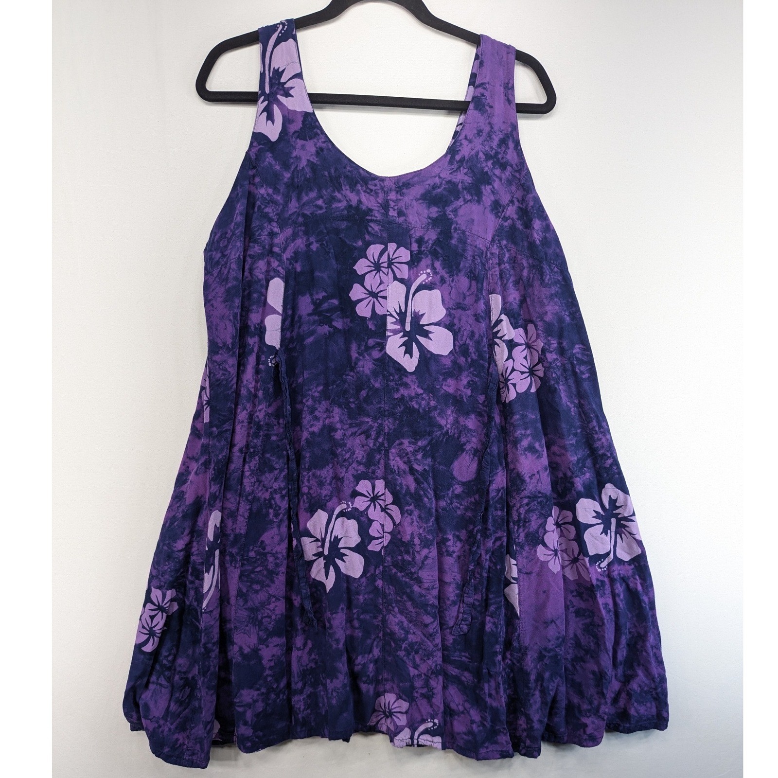NaPua Collection Honolulu Purple Tie Dye Hibiscus Floral Button Dress XL Hawaii