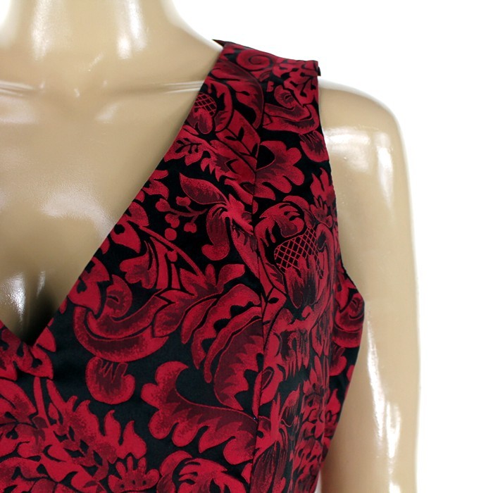 B Michael ~ Red & Black Jacquard V-Neck Flounce Party Dress 6 NEW $275