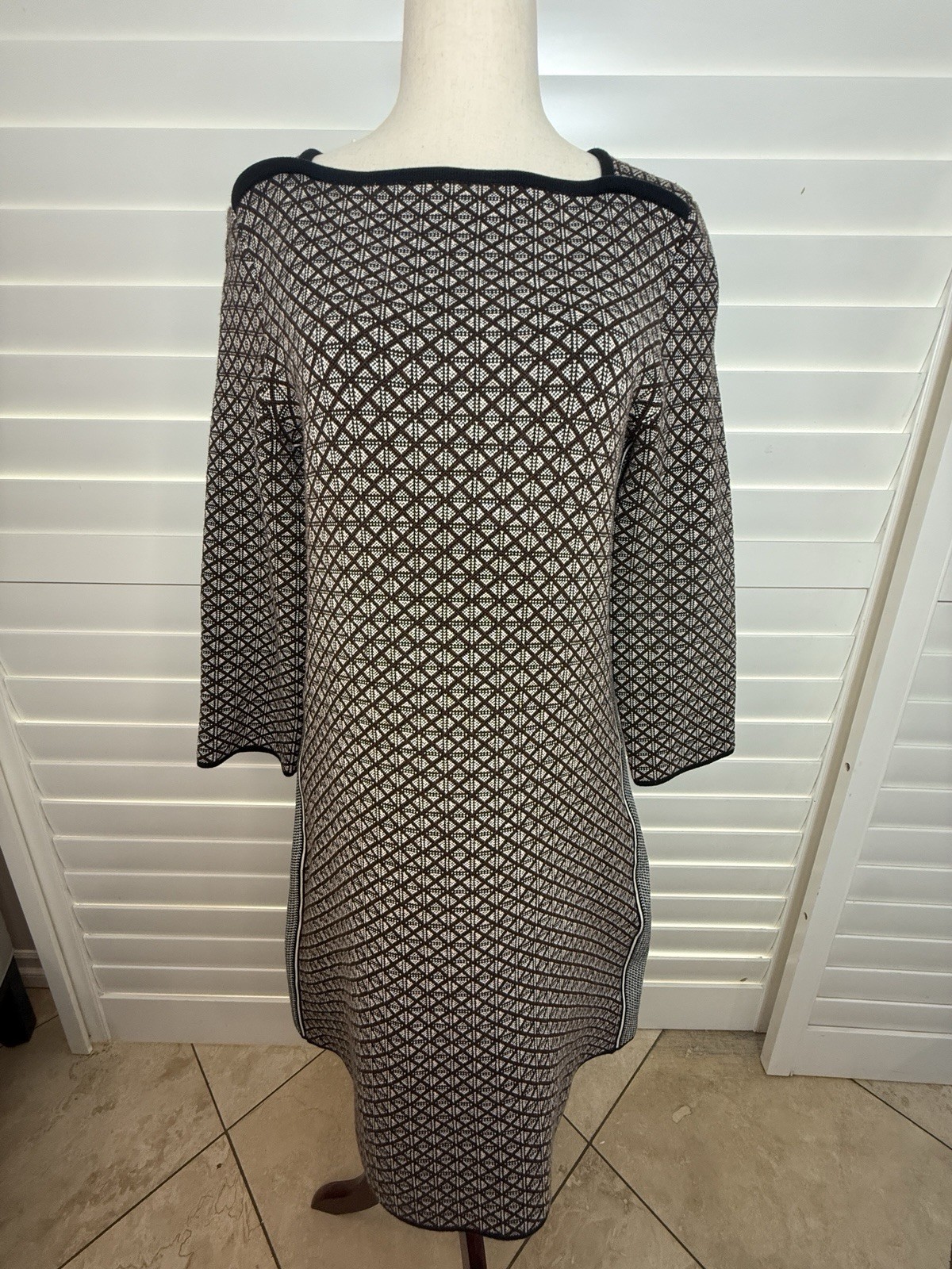 Tory Burch Brown and Beige Geometric Midi Dress – Size S
