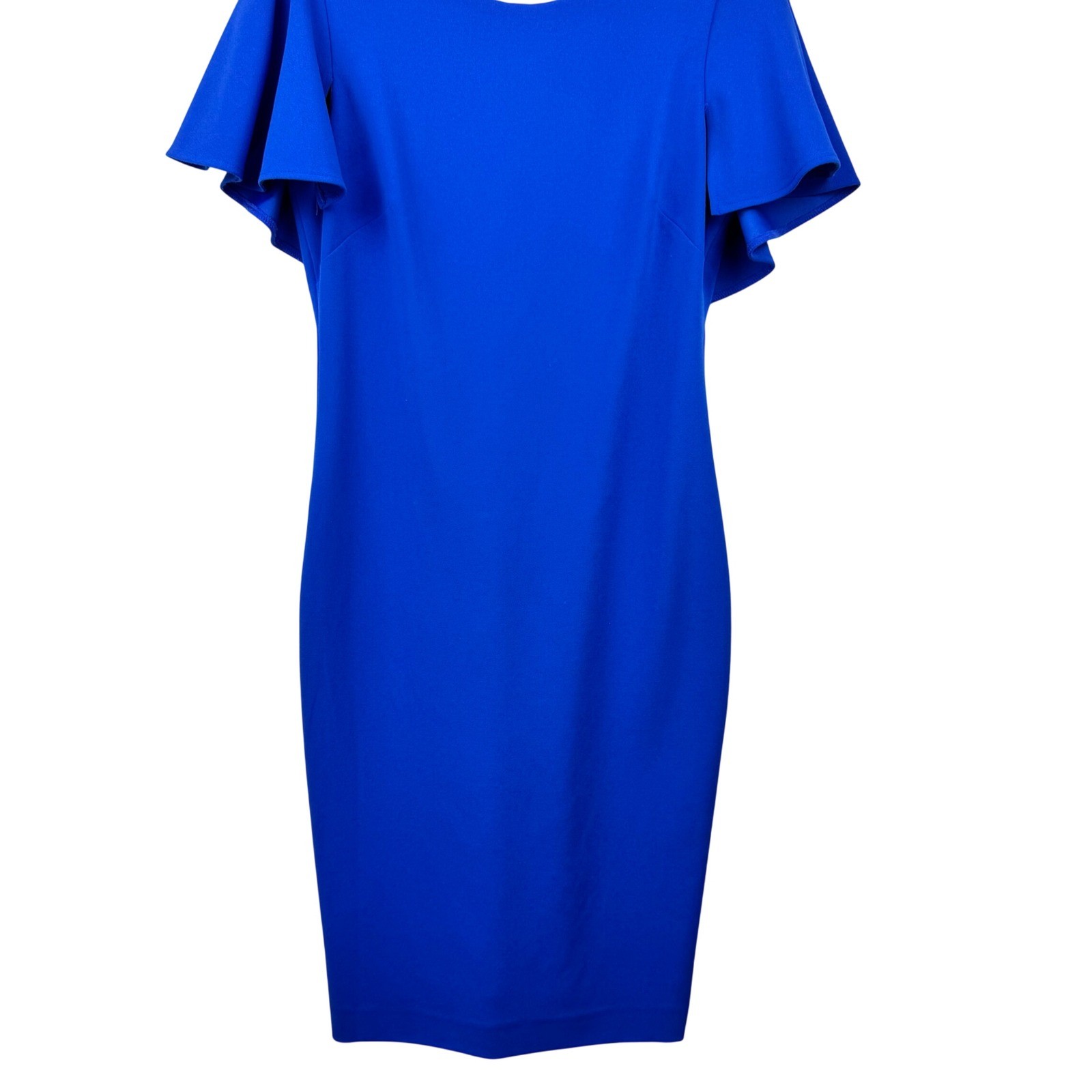 Calvin Klein Ruffle Cape Sleeve Sheath Dress Women 8 Blue Cocktail Wedding