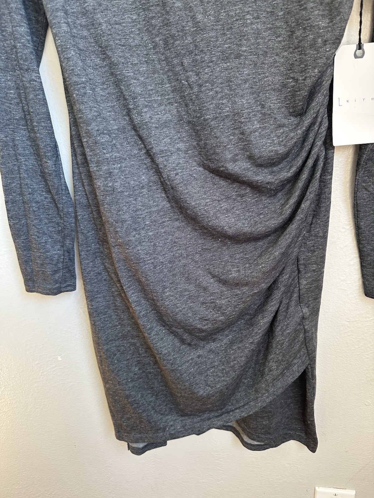 Leith Ruched Long Sleeve Knit Dress Charcoal Heather Size Large NWT Nordstrom