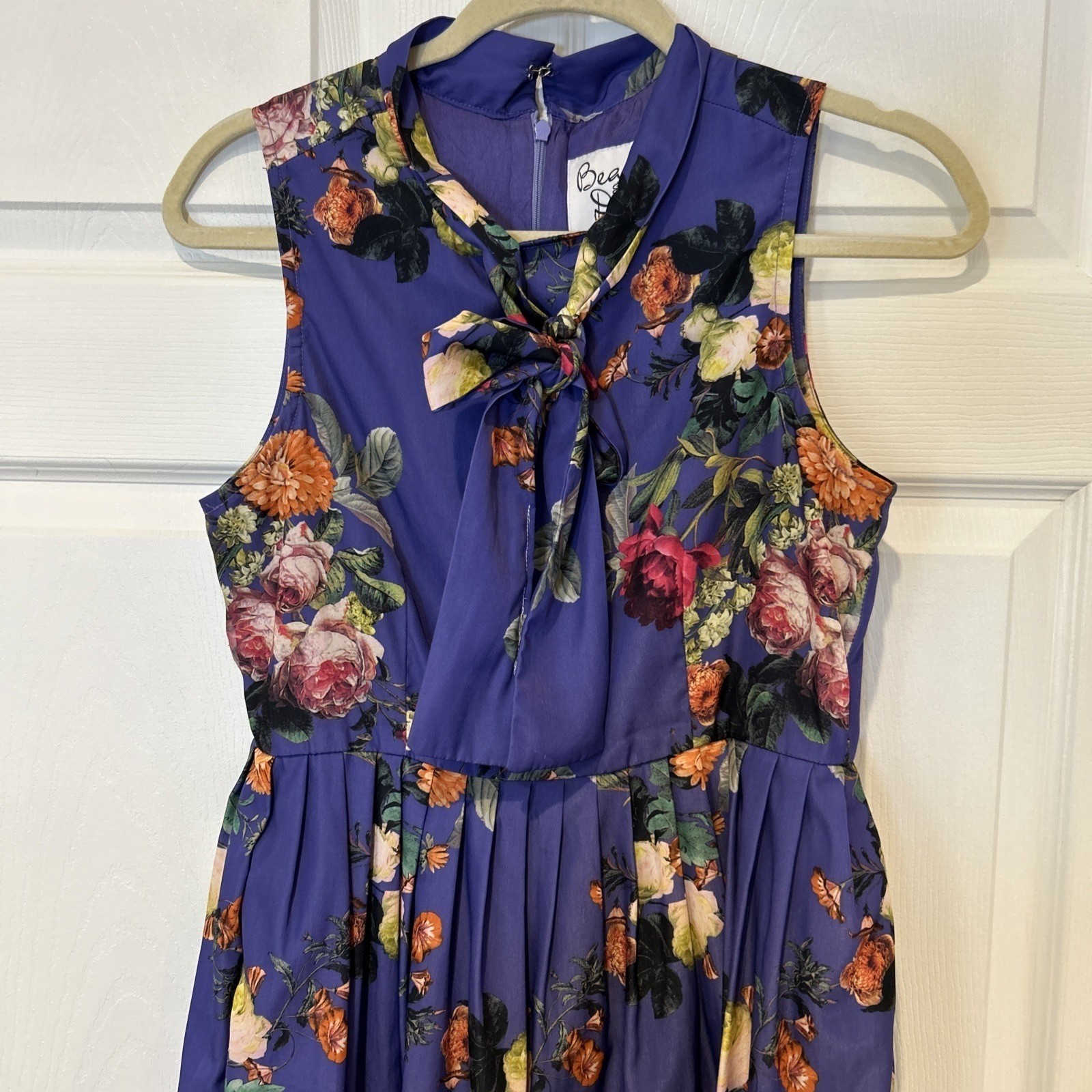 Bea & Dot by ModCloth Floral Fit & Flare Dress Women Small Purple Sleeveless Bow