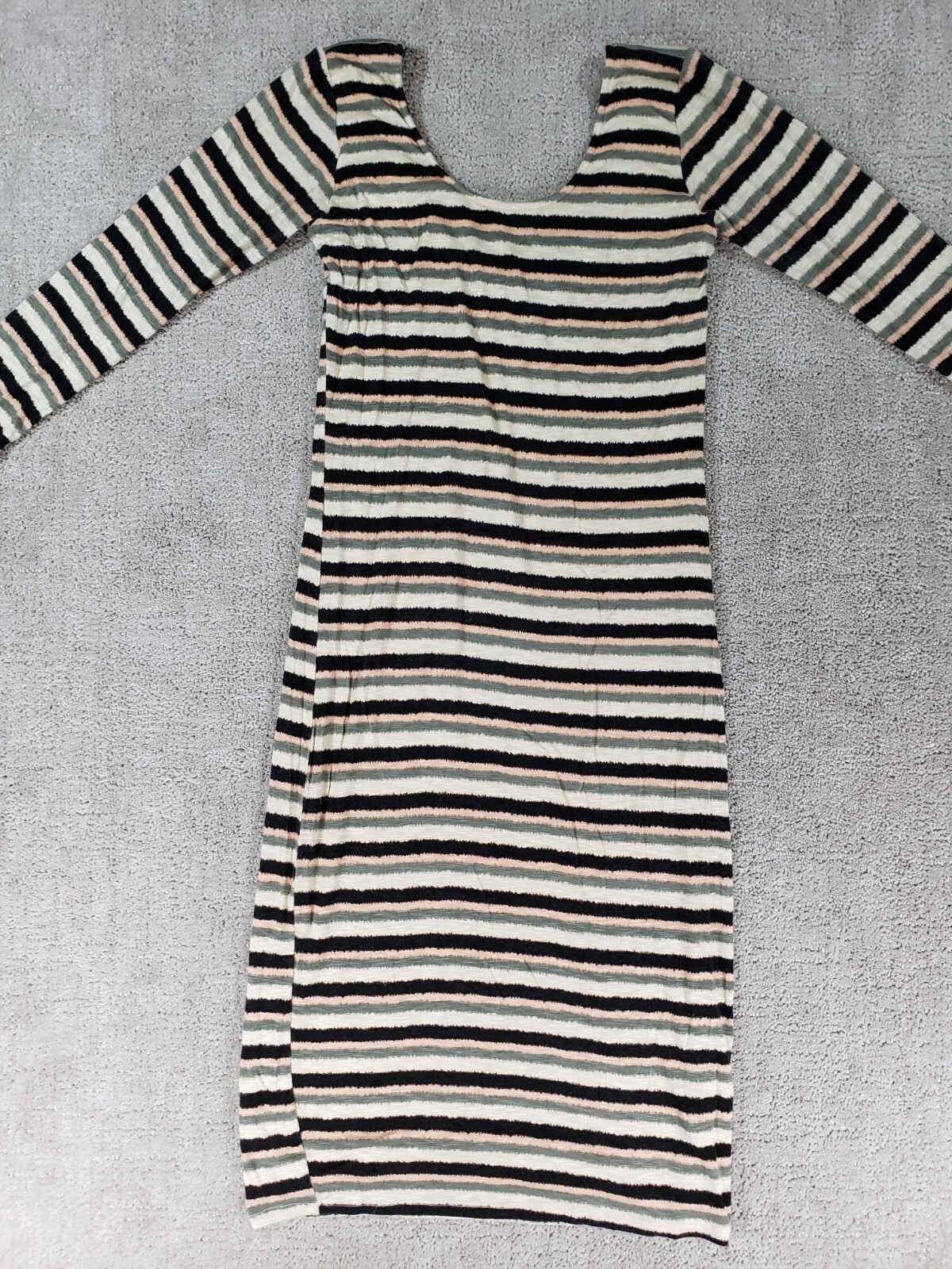 Dolan Left Coast Collection Womens Maxi Dress Large Beige Stripe Long Sleeve