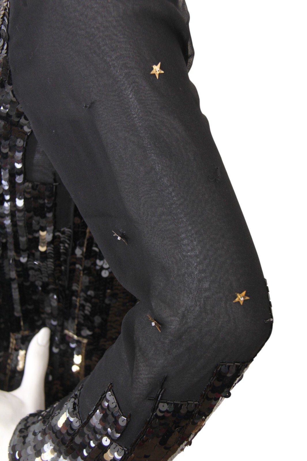 Vintage Tadashi Dress Sequin Beaded Silk Skyline Star Applique Gown Size 8 RARE