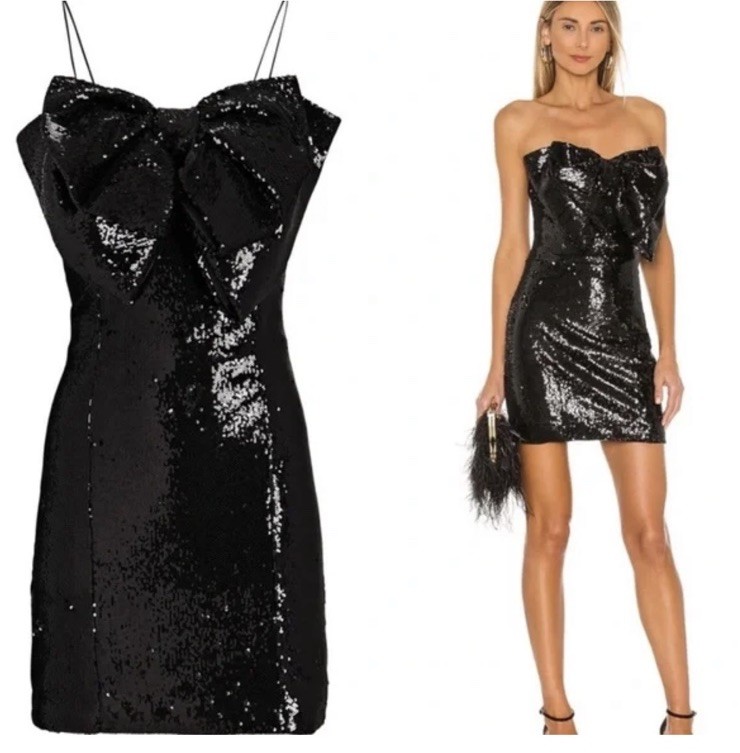 RONNY KOBO Sequin Embellished Lindsay Bow Front Mini Dress Black Women’s Size S