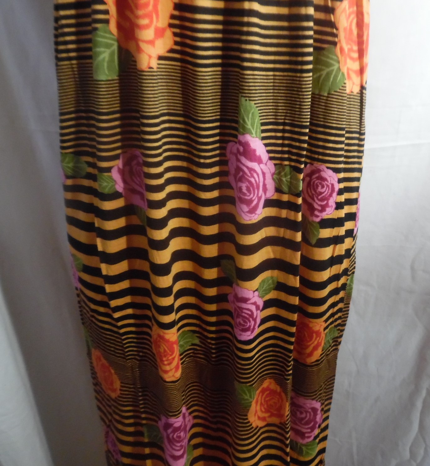 LONG PINK BLACK GOLD STRIPE ROSES MAXI DRESS STRAPLESS 2X