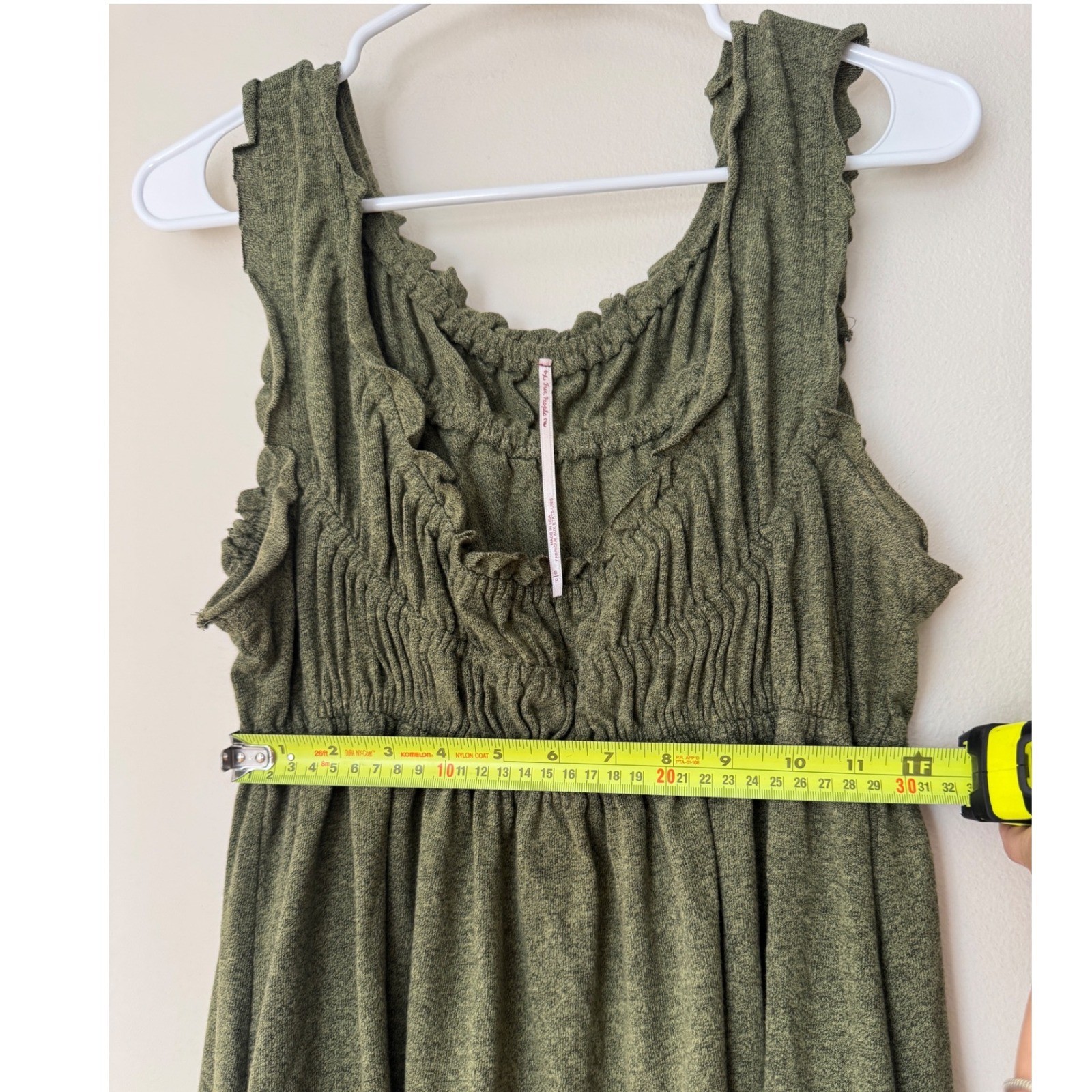 Free People Olive Green Smocked Ruffle Knit Mini Dress Sleeveless Small cottage
