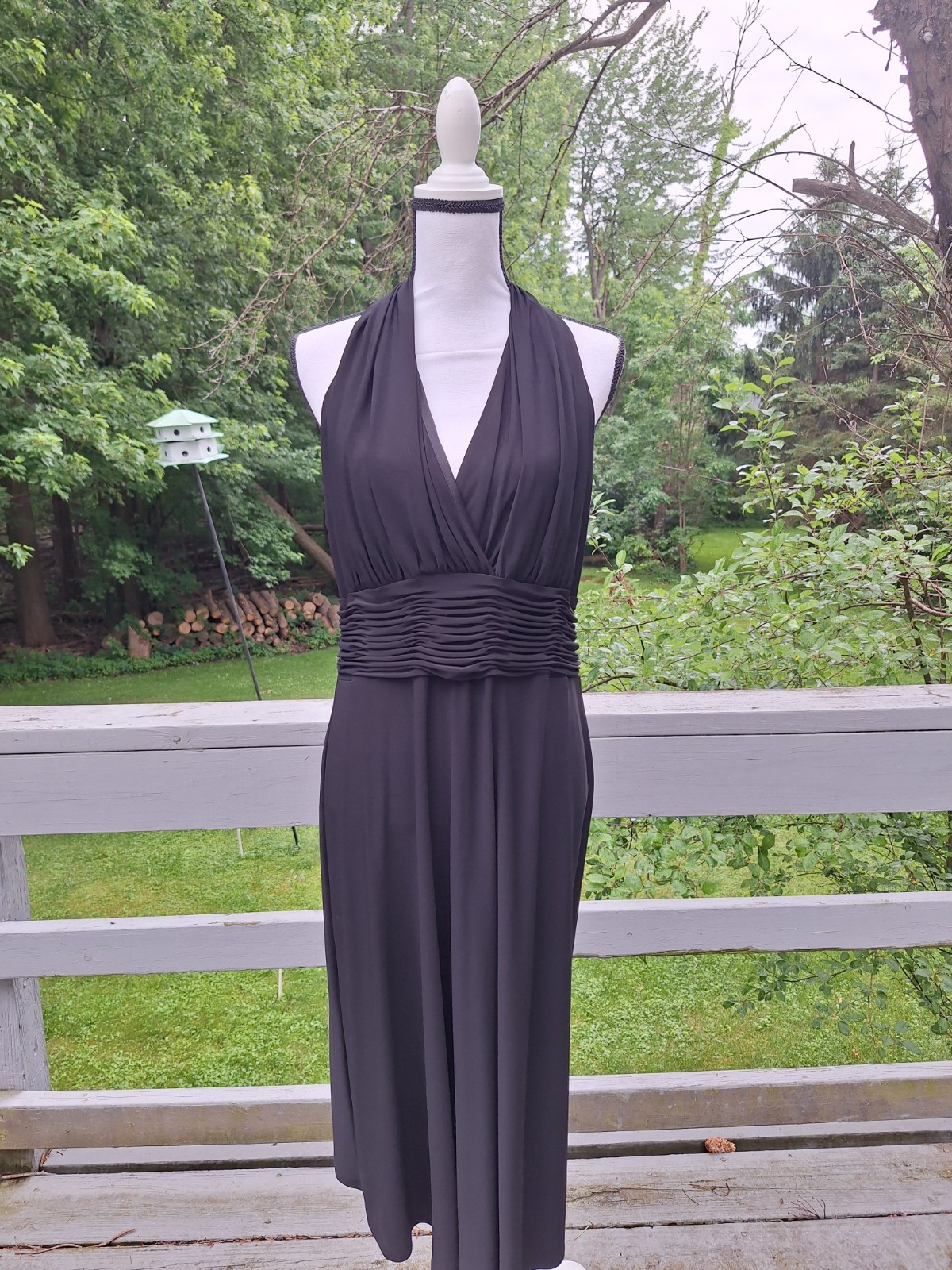 Evan-Picone Halter Dress Black Size 16 V-neck Polyester Blend Excellent