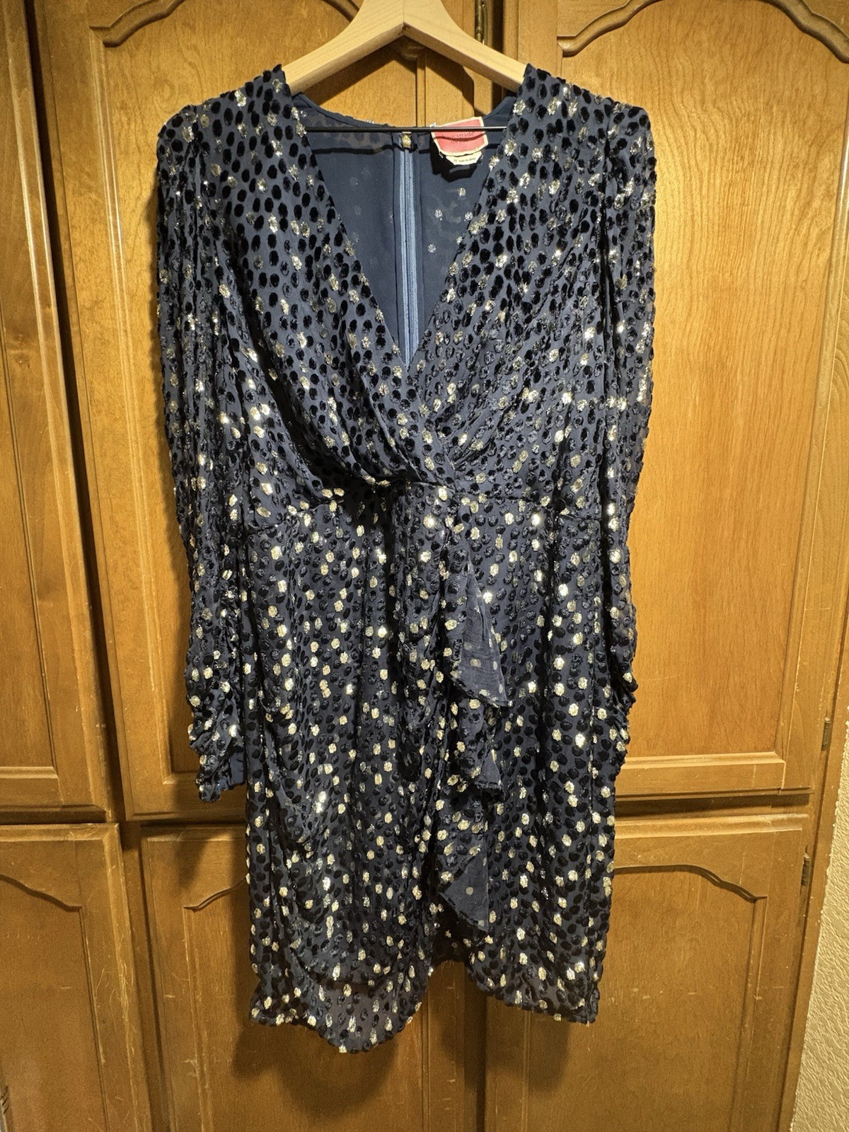 Kate Spade New York Navy Velvet Silver Dot Mini Dress Long Sleeve Size 16