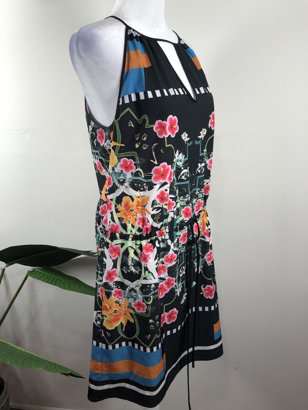 Clover Canyon Orange Floral Disc Neoprene Scuba Sheath Dress S Bodycon SEXY
