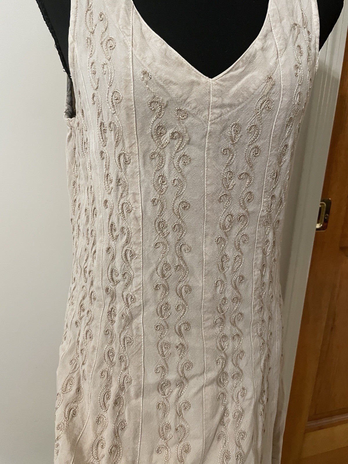 Sacred Threads Cream Tan Mini Dress Hippie Boho Embroidered Bohemian Flowy, M