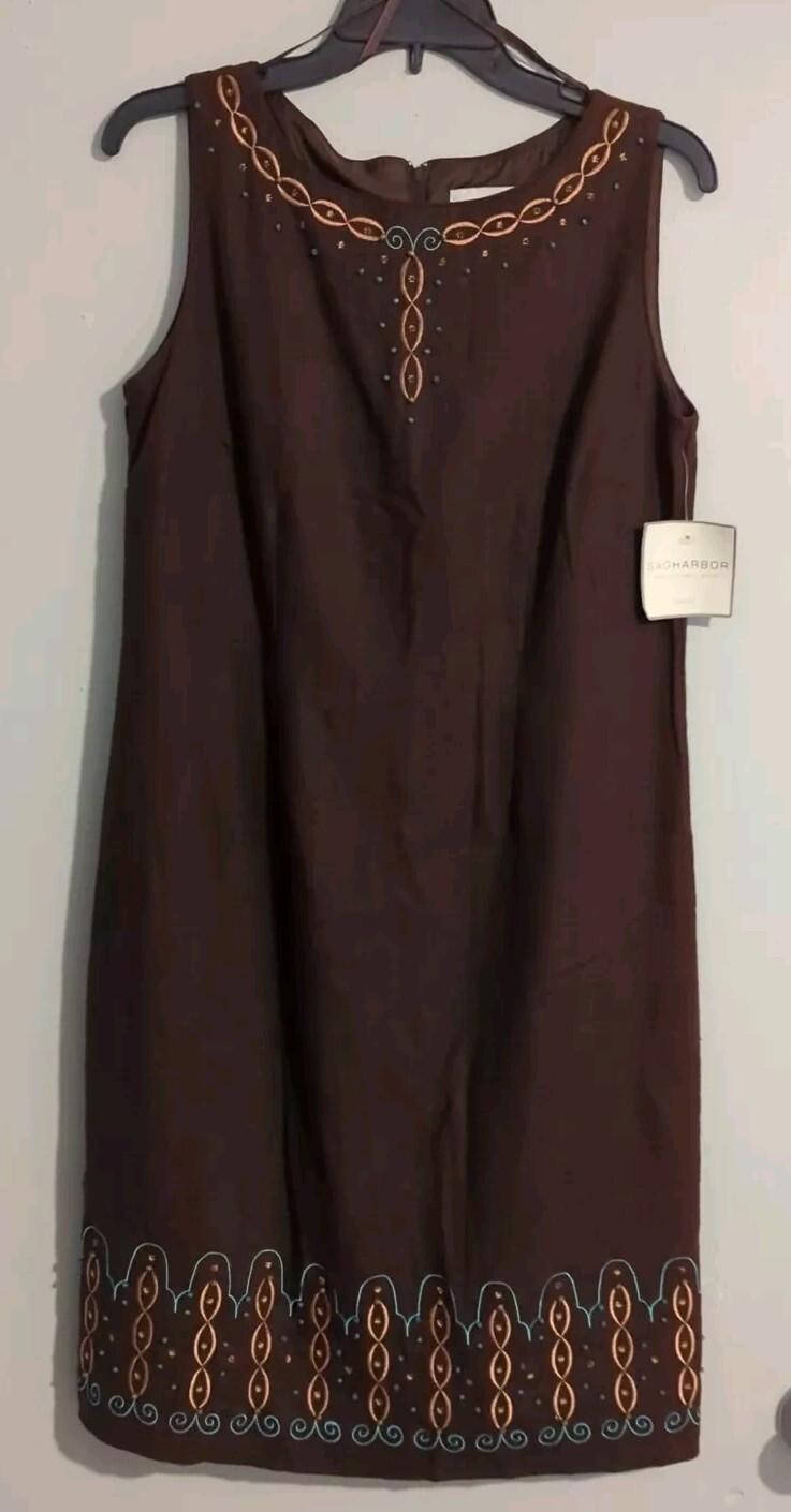 Sag Harbor Choco Brown Sleeveless Dress Size 8 Enbroidery NWT Fast Ship (CB6)