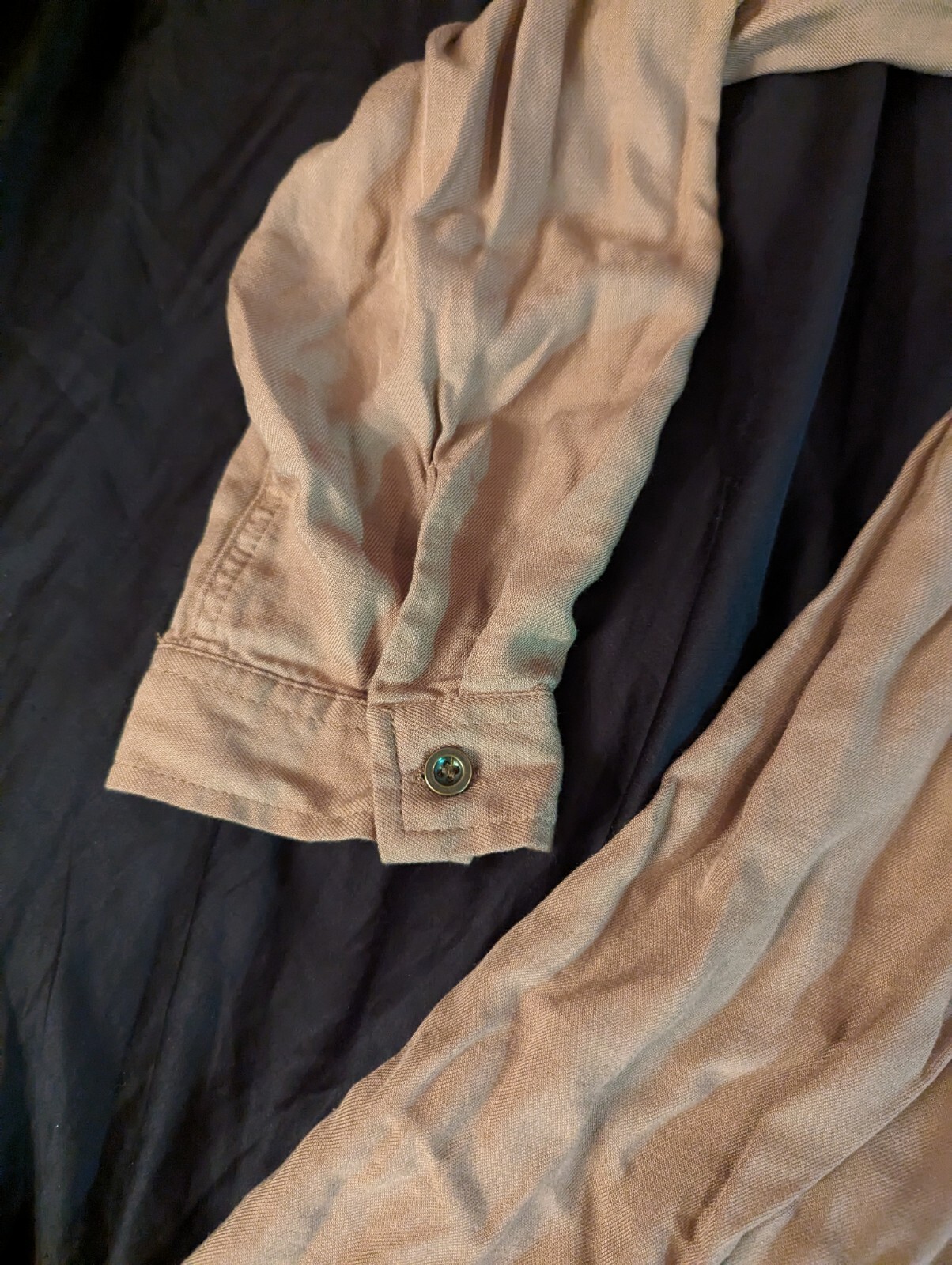 New Look tan button down L dress adjustable 3/4 to long sleeve
