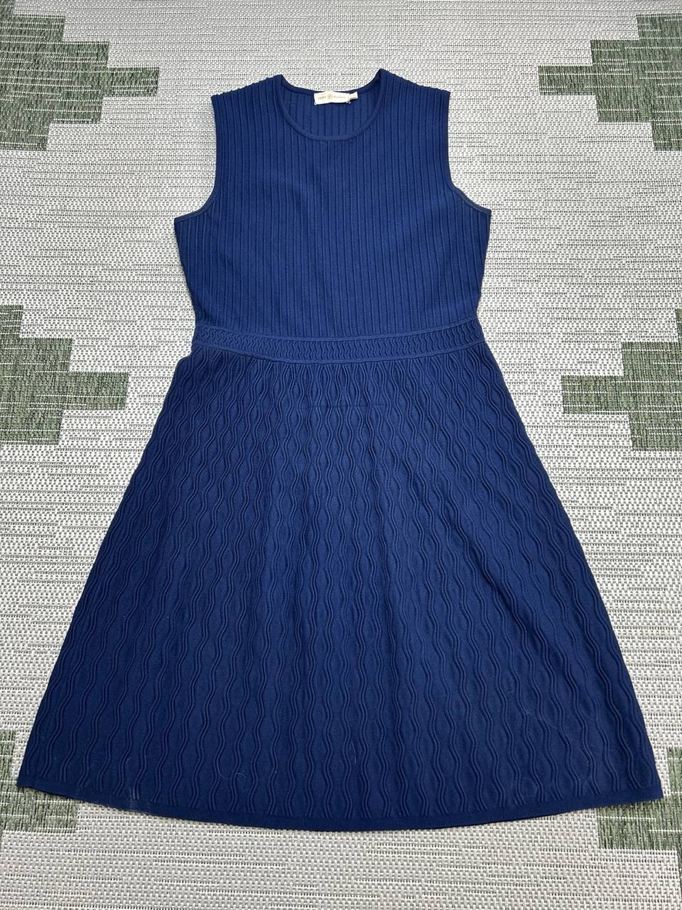 Tory Burch Dress Womens Large Blue Ribbed Knit Blouson *