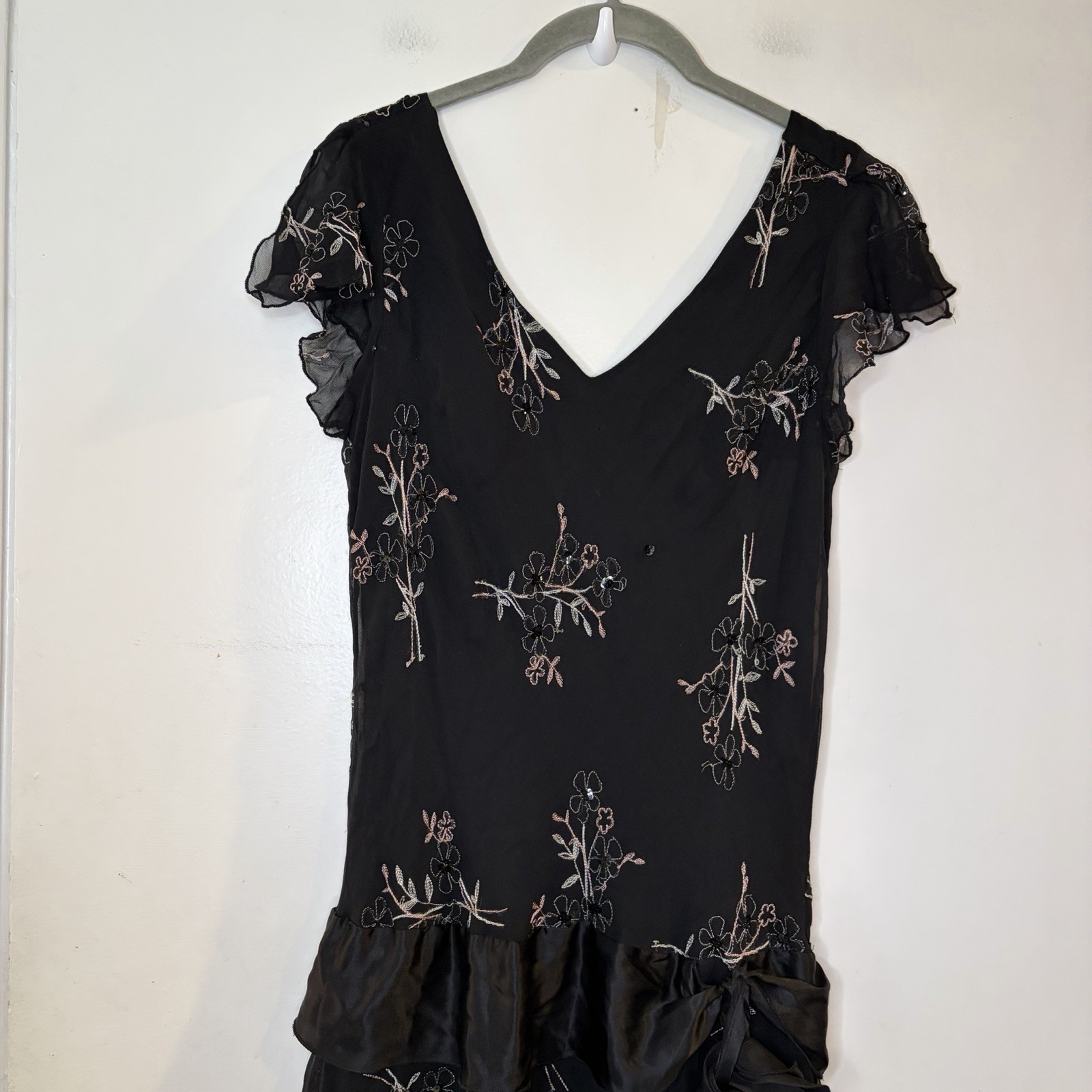 Jonathan Martin Dress Black Floral Embroidered Silk Handkerchief Vtg Y2K Fairy