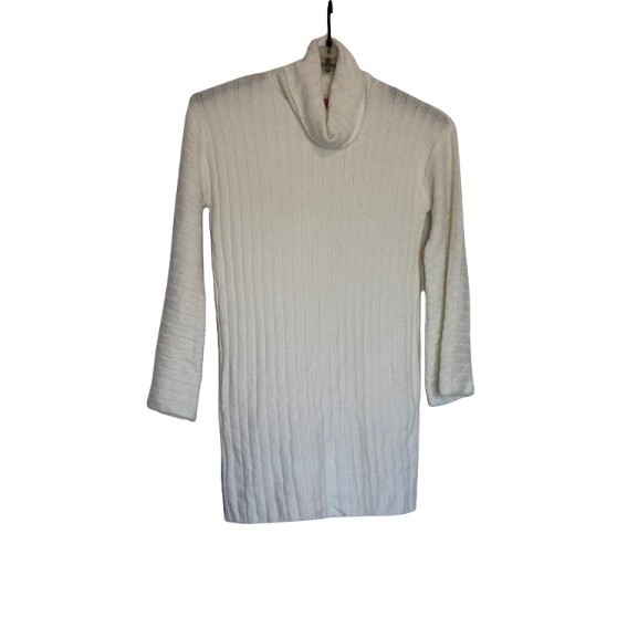 Mi Ami Francesca’s Cream Ribbed Turtleneck Sweater Mini Dress Bell Sleeve Small