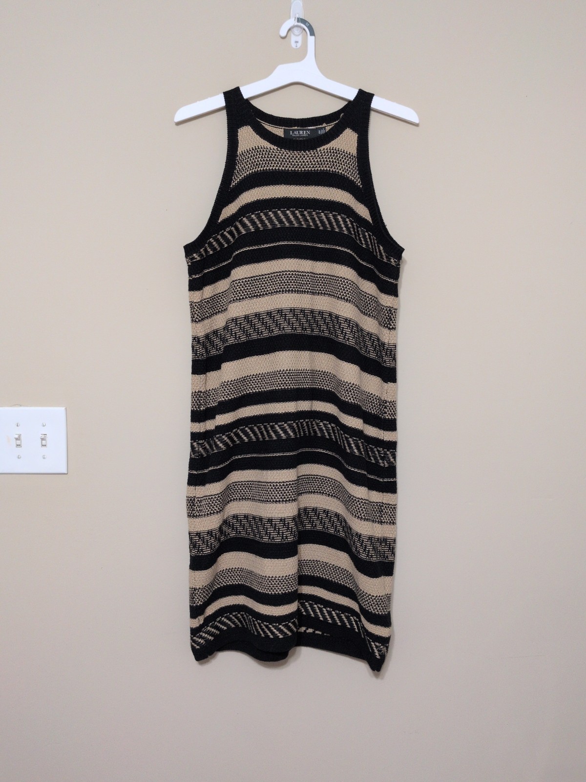 Lauren Ralph Lauren Striped Sleeveless Sweater Dress Black & Tan XL Linen Cotton