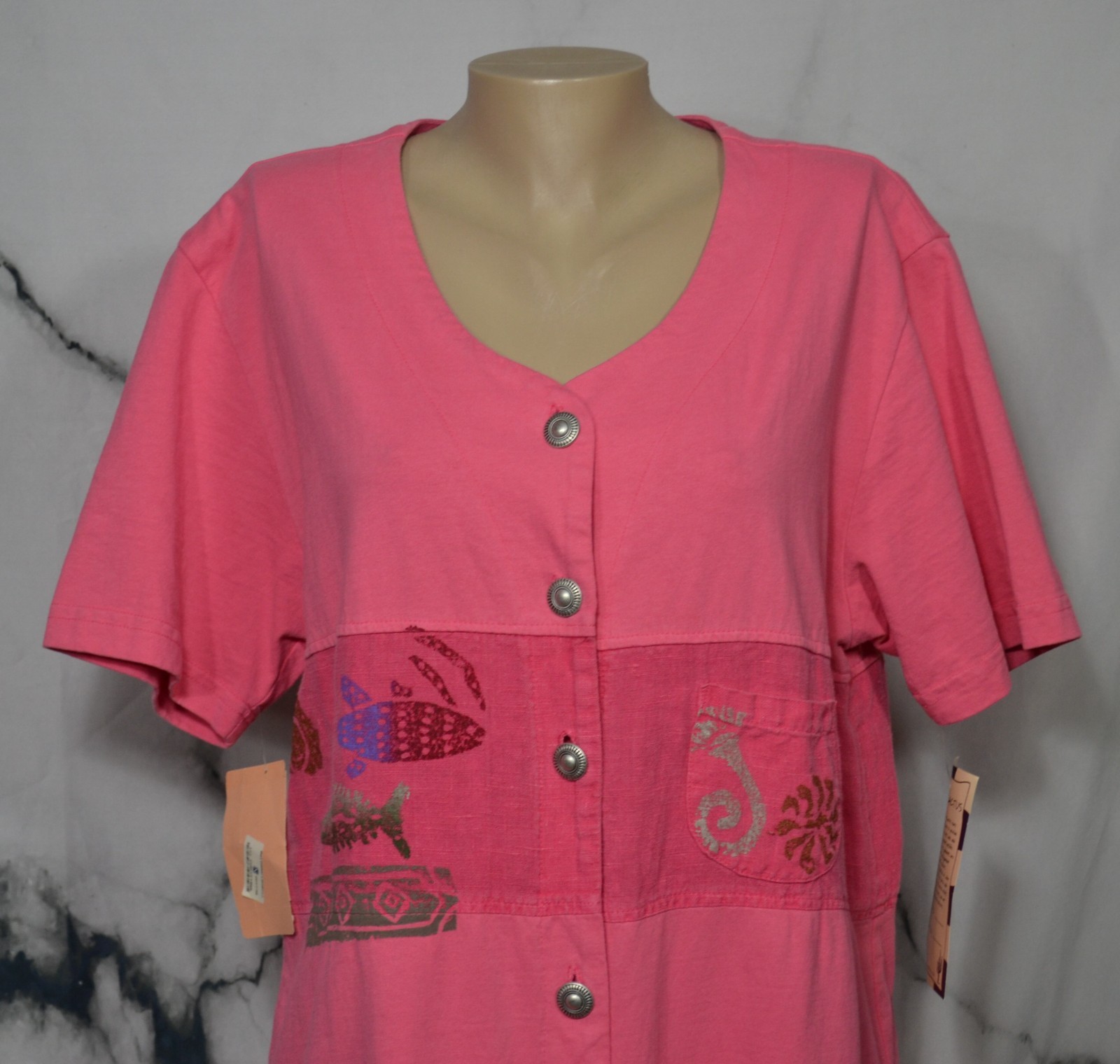 BLUE CACTUS NEW NWT Strawberry Pink Shirt Dress 1X Short Sleeve Buttonfront USA