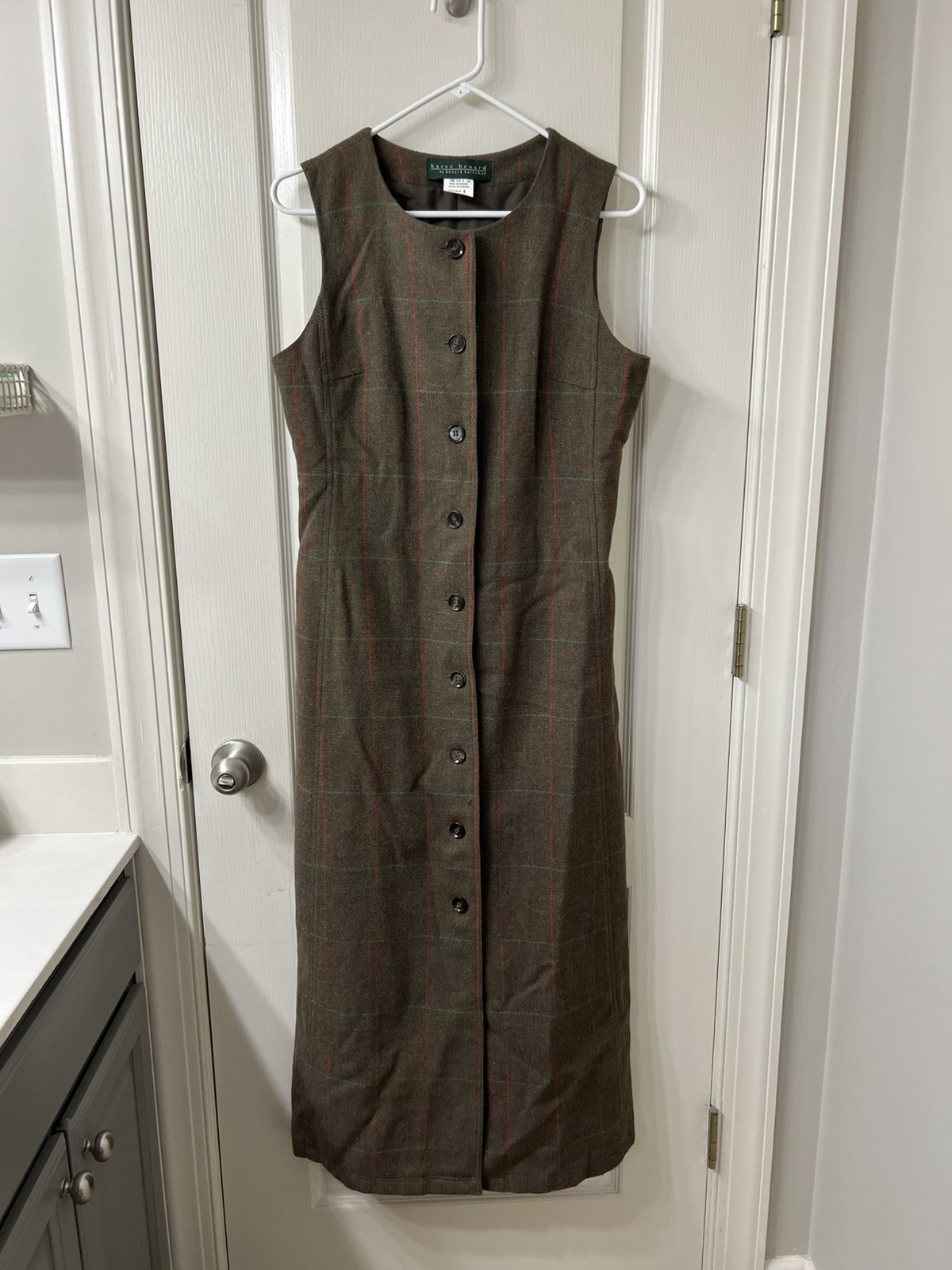 Ladies VTG Harve Benard 100% Wool Sleeveless Jumper Dress Fully Lined Plaid