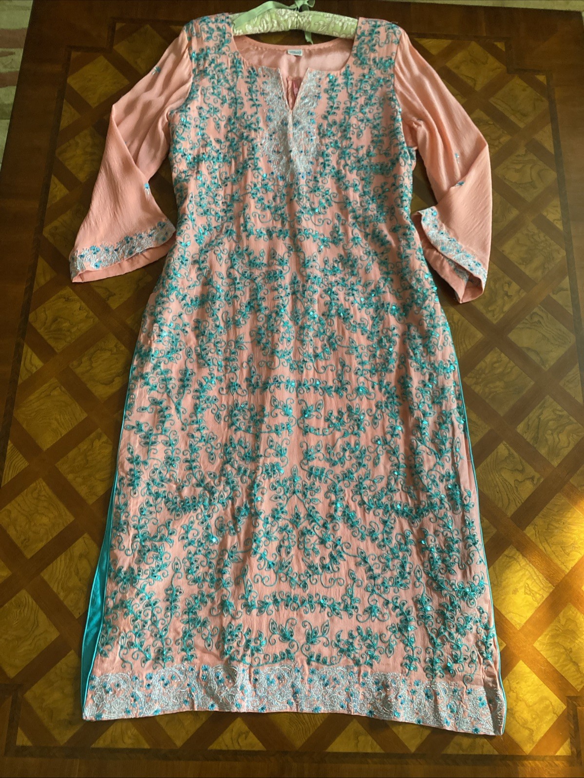 Vintage Sheer Tunic Midi Dress Cover-Up Embroidered Size S Artsy Boho OOAK New