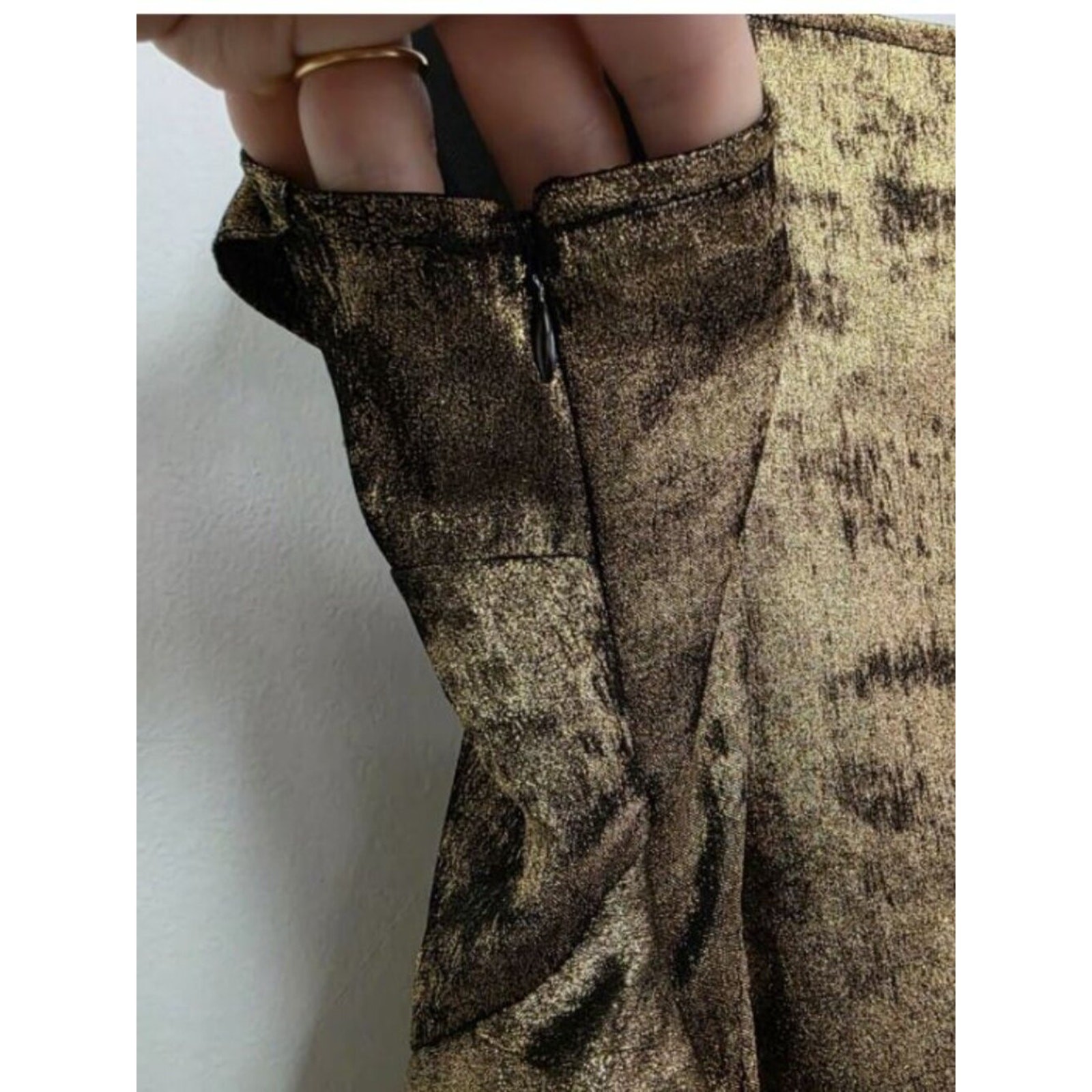 Miss Selfridge Y2K Asymmetrical Maxi Slip Dress 4 Metallic Gold Ruffle Cocktail