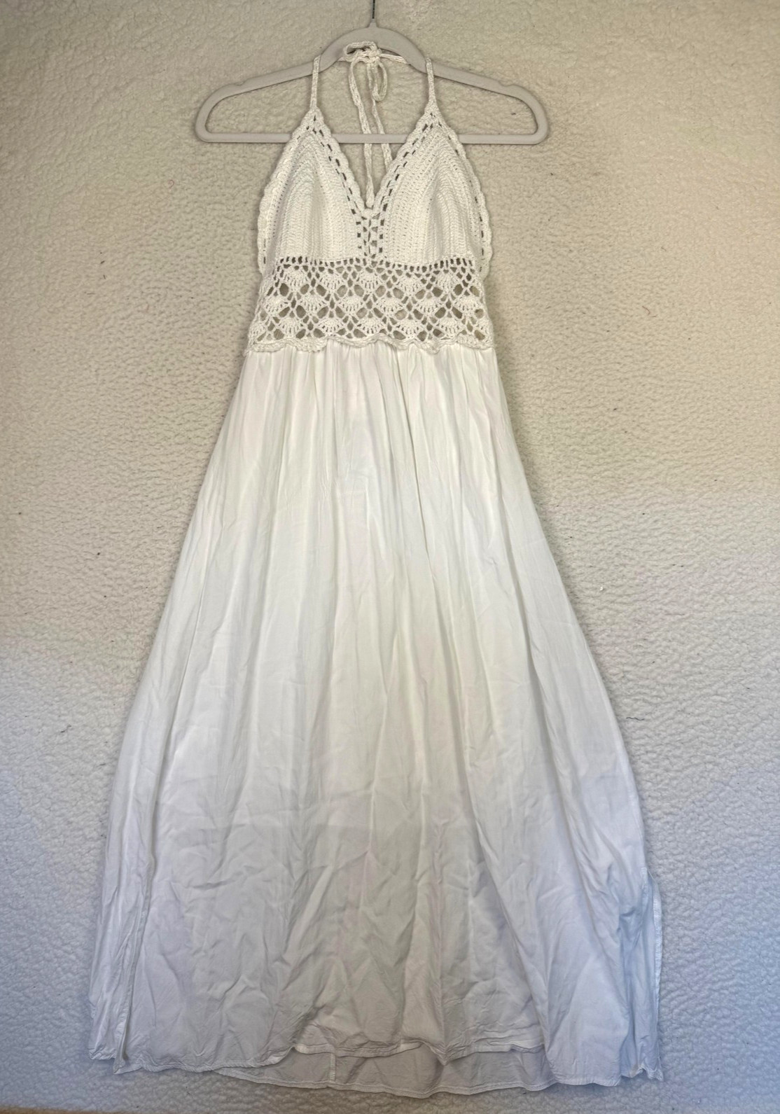 LILBETTER Dress Womens Size White Crochet Halter Backless Maxi Boho Bridal Beach