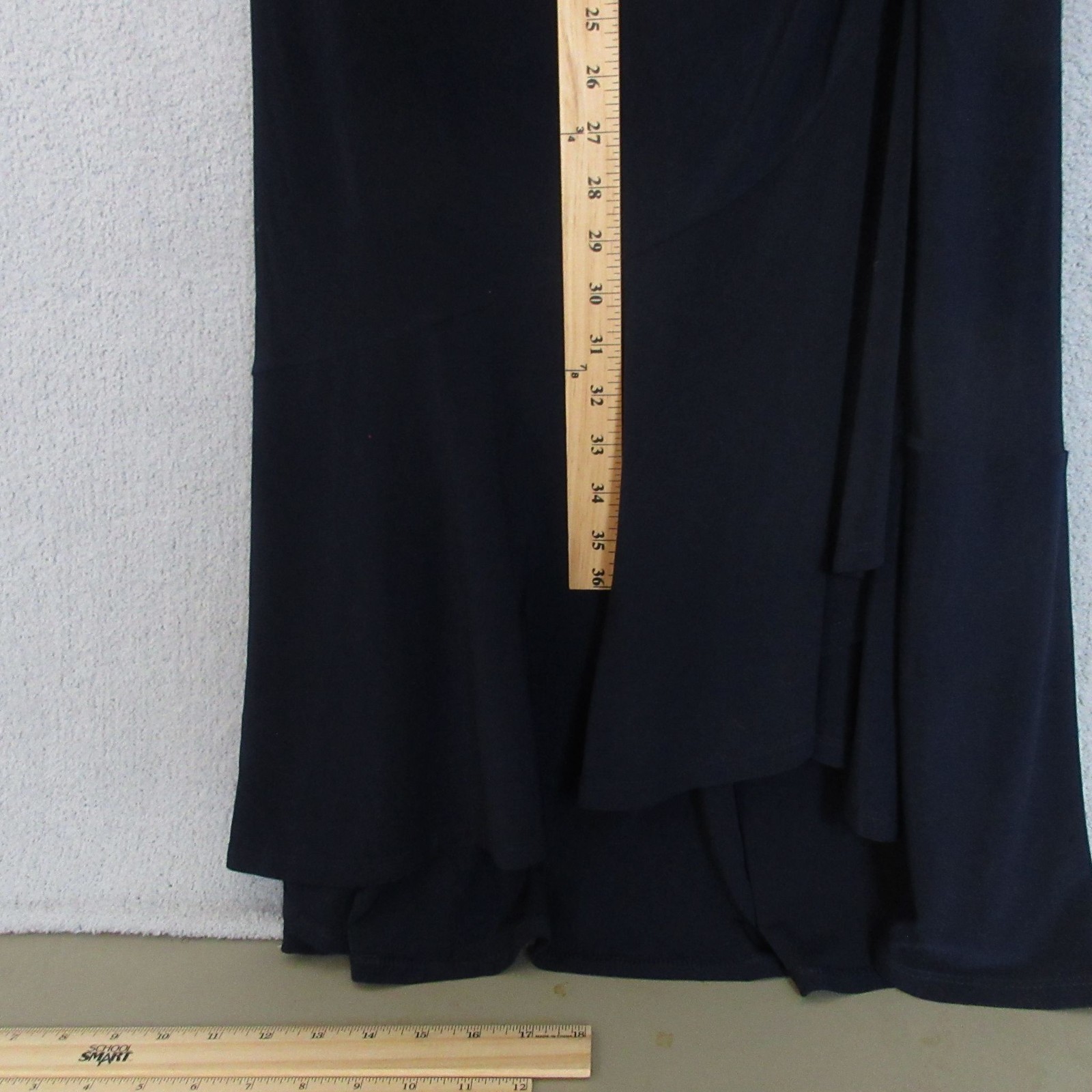 Harper Rose Dress Womens 6 Navy Wrap Ruched Waist Short Sleeve V Neck Midi Dress