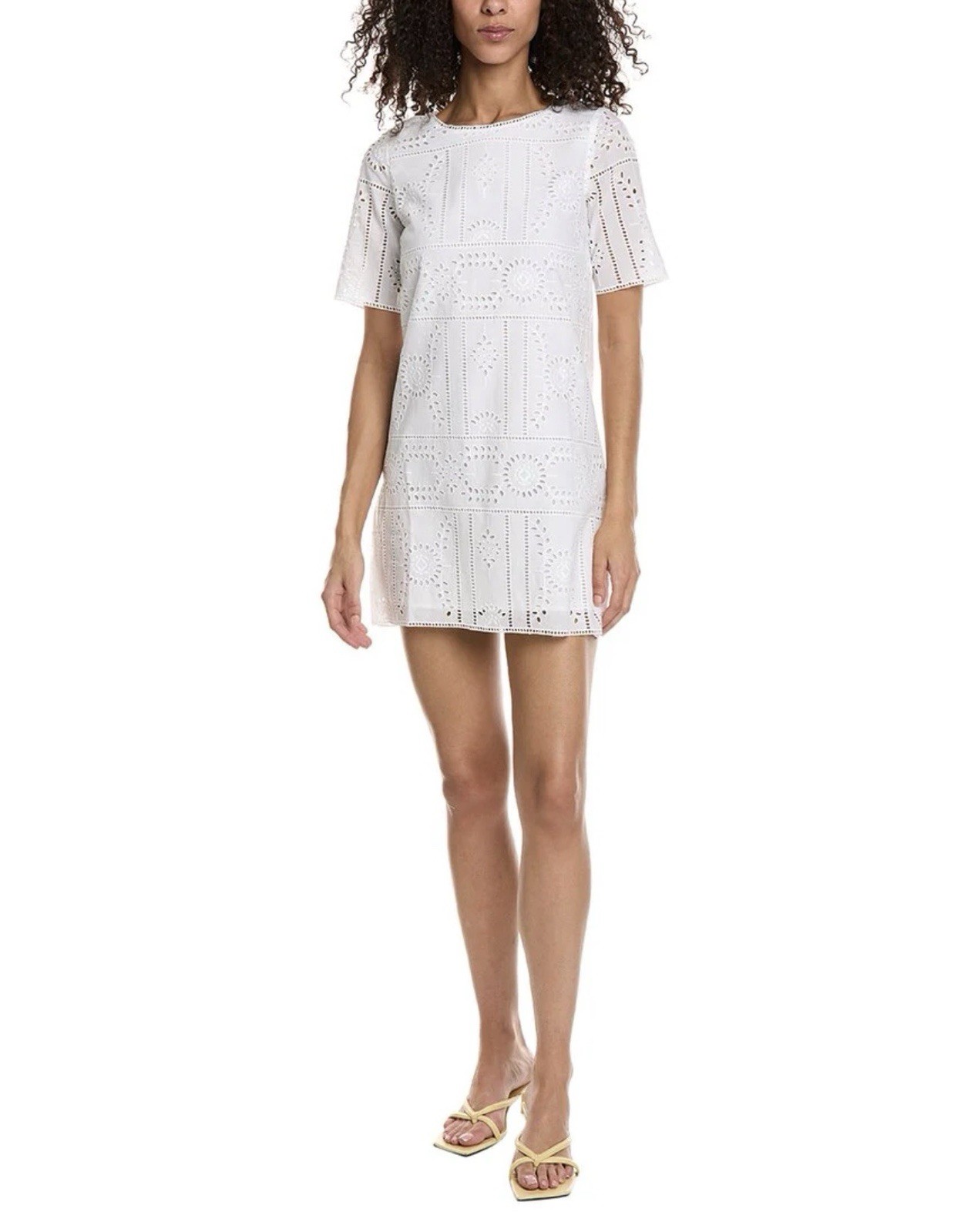 The Kooples Paris White Eyelet Shift Dress Short sleeve Lined NWT Sz 2