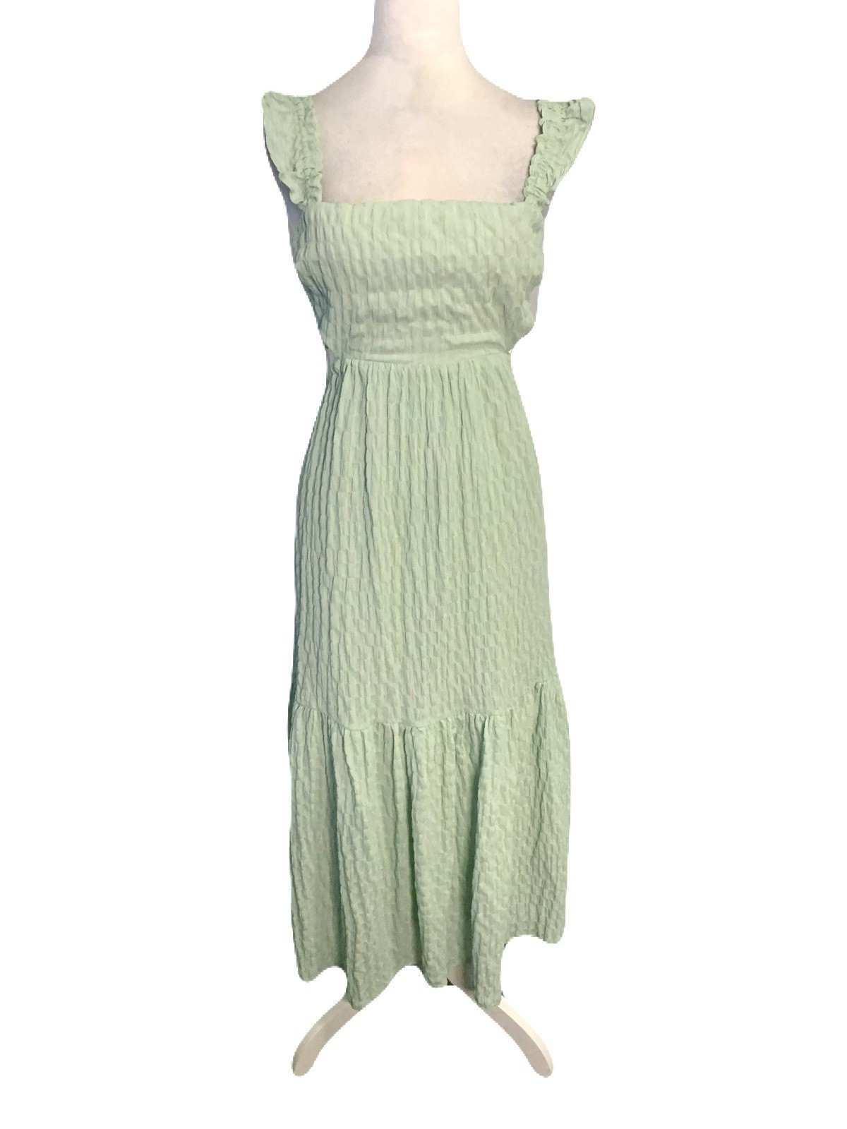 NEW Lush Small Mint Green Open Back Sleeveless Ruffle Trim Midi/Maxi Dress