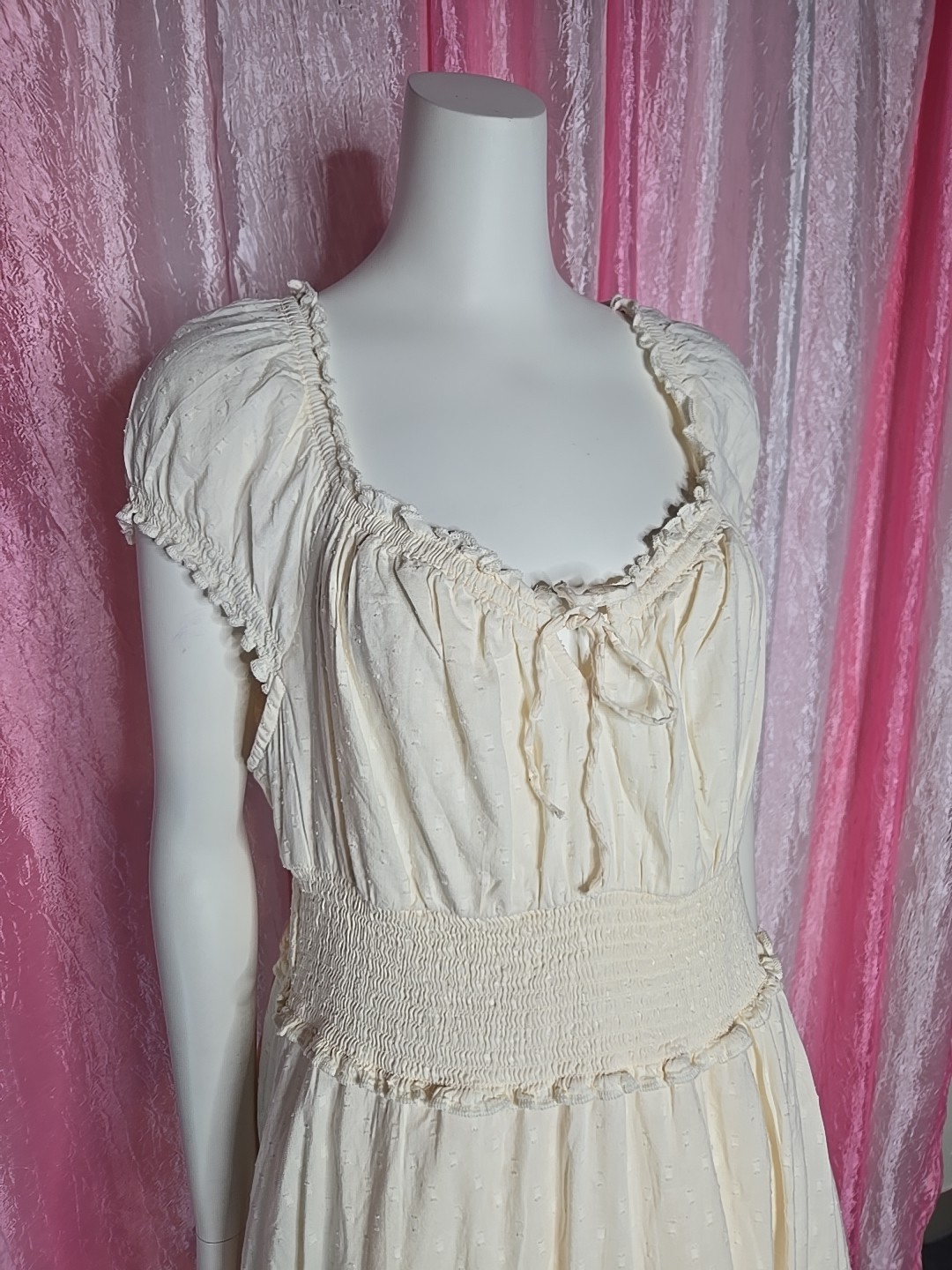 Old Navy Cream Cottagecore Clip Dot Layered Lined Prairie Dress Size Large