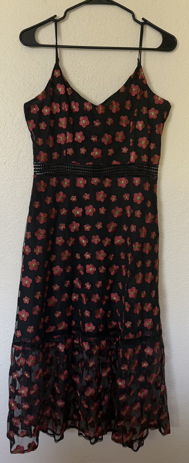 NEW Jack BB Dakota Size 6 Maxi Dress Floral Black Sheer Red Festival Adjustable
