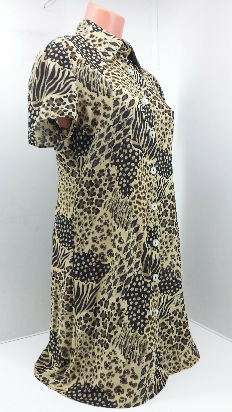 Halmode Petites Ladies Beige, Black, Brown Multi-colored Animal Print Dress. 6