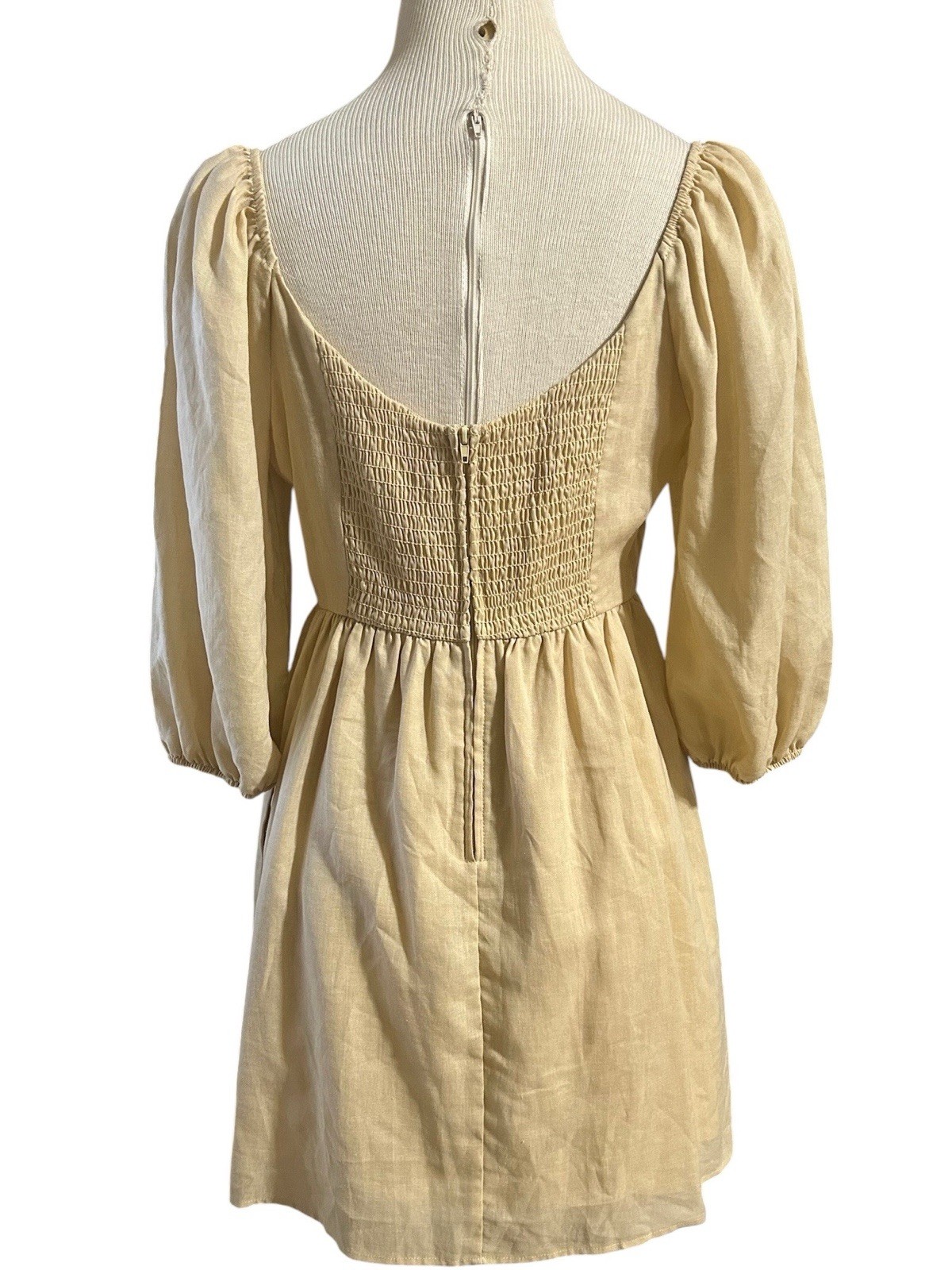 Every Size Small Beige Linen Blend Puff Sleeve Mini Dress Cottagecore Boho