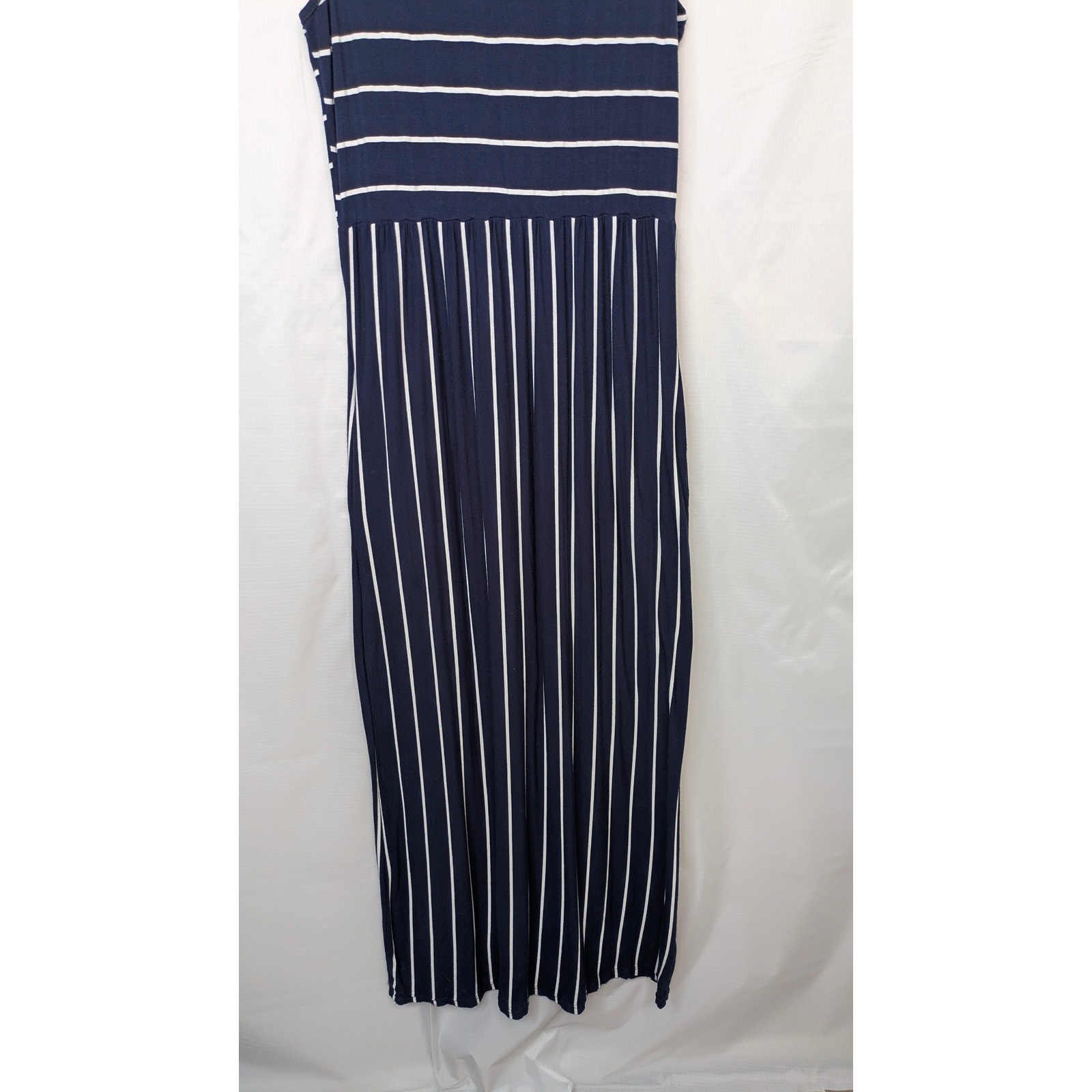 Hount Womens Large Navy White Striped Sleeveless Maxi Dress Pockets Casual