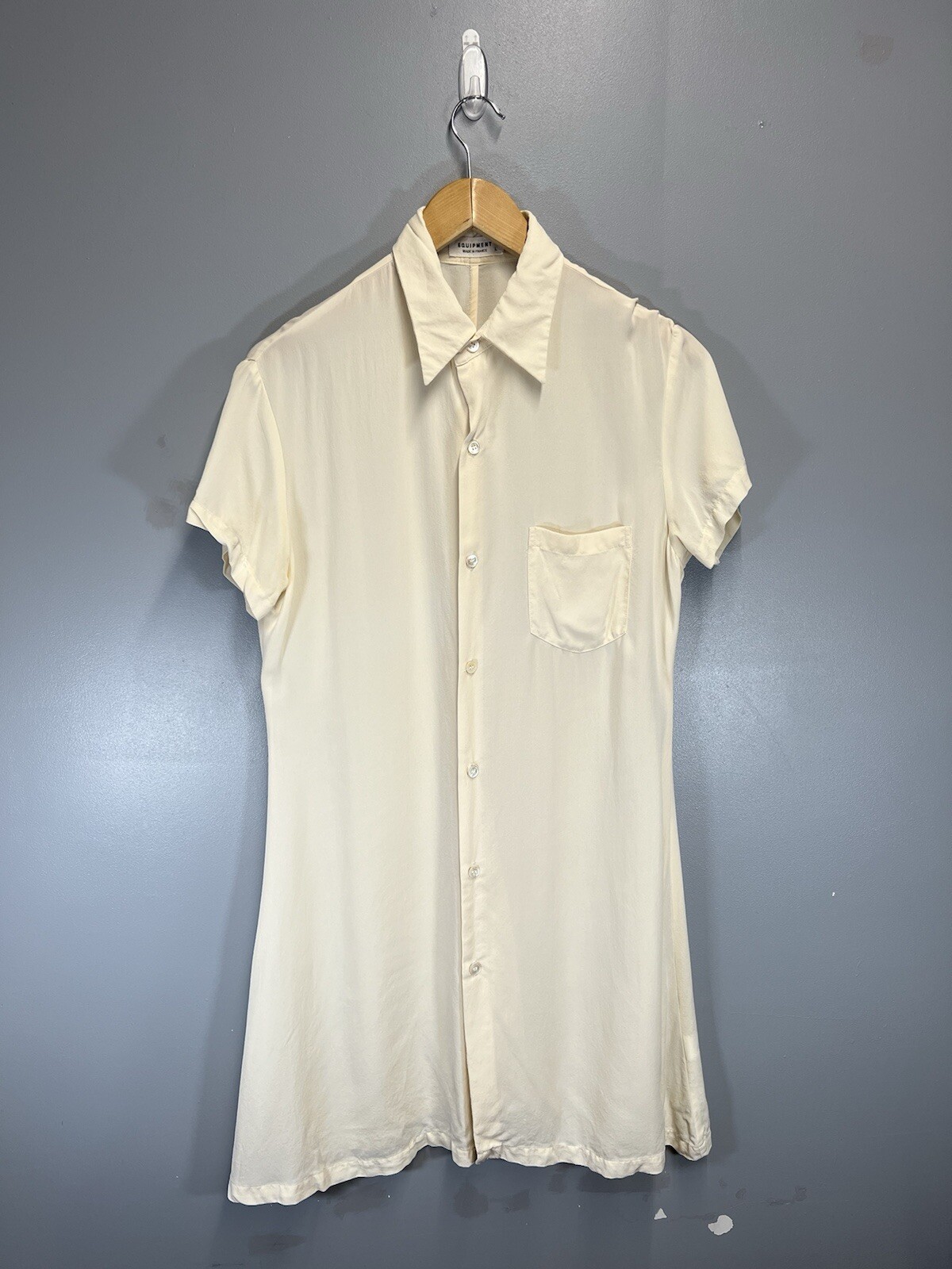 Equipment Vintage Dress Size Large Short Sleeve Long Shift Cream Retro 80s 90s
