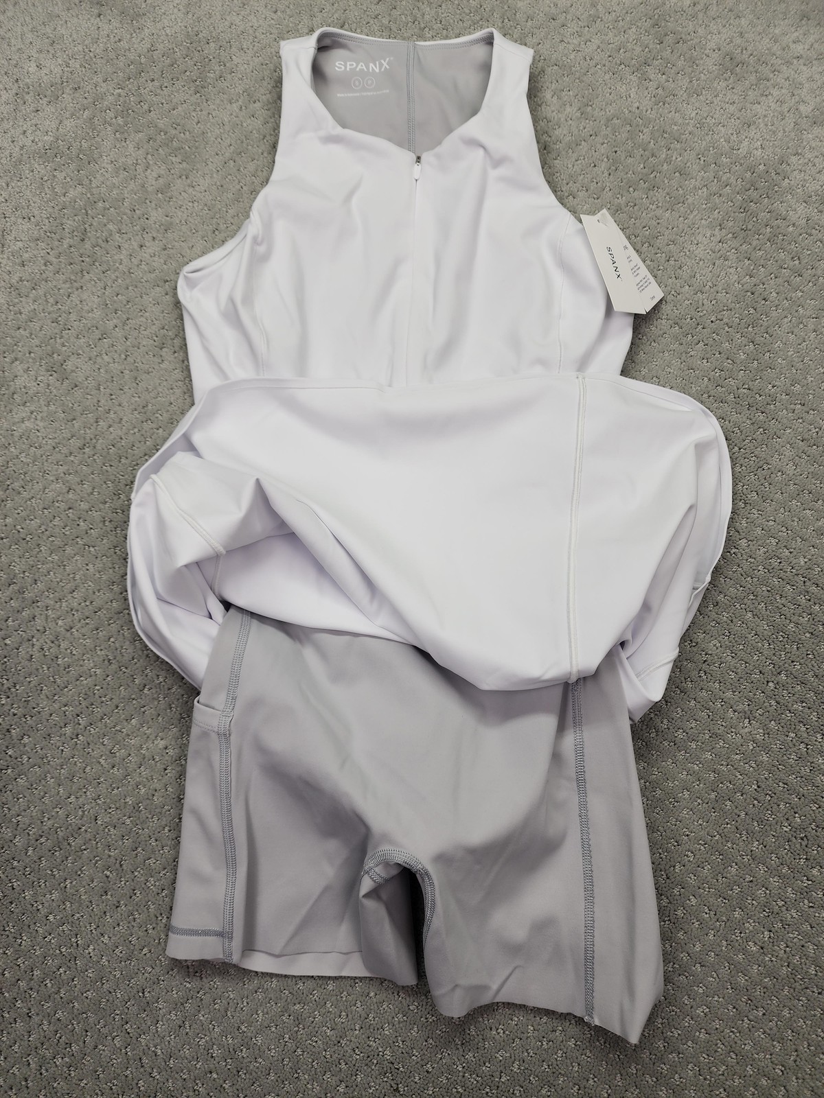 Spanx Dress Womens Small White Zip Front Racerback Built In Shorts Pockets