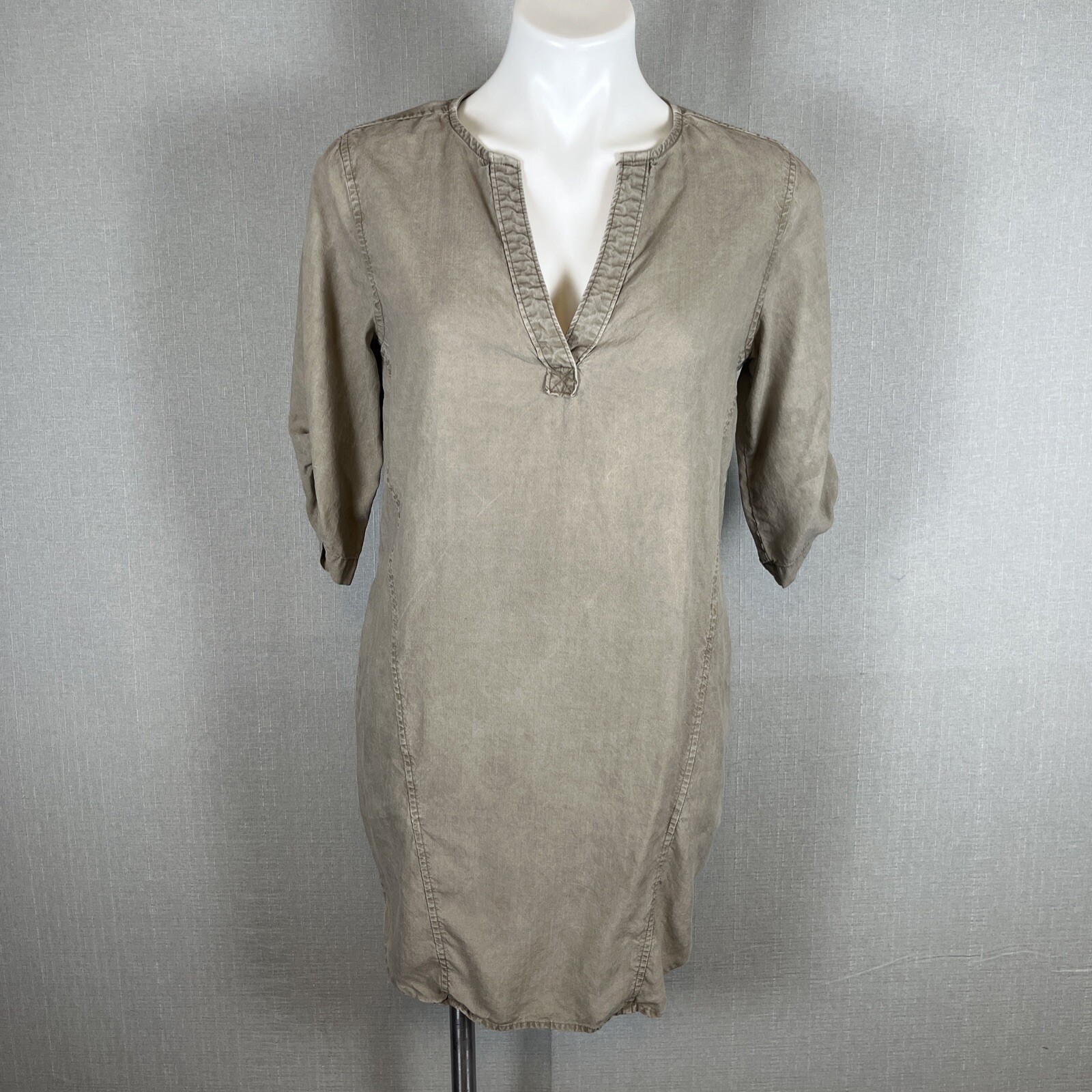 Womens Size S Cloth & Stone V Neck Tunic Shirt Dress Pockets Minimalist Capsule