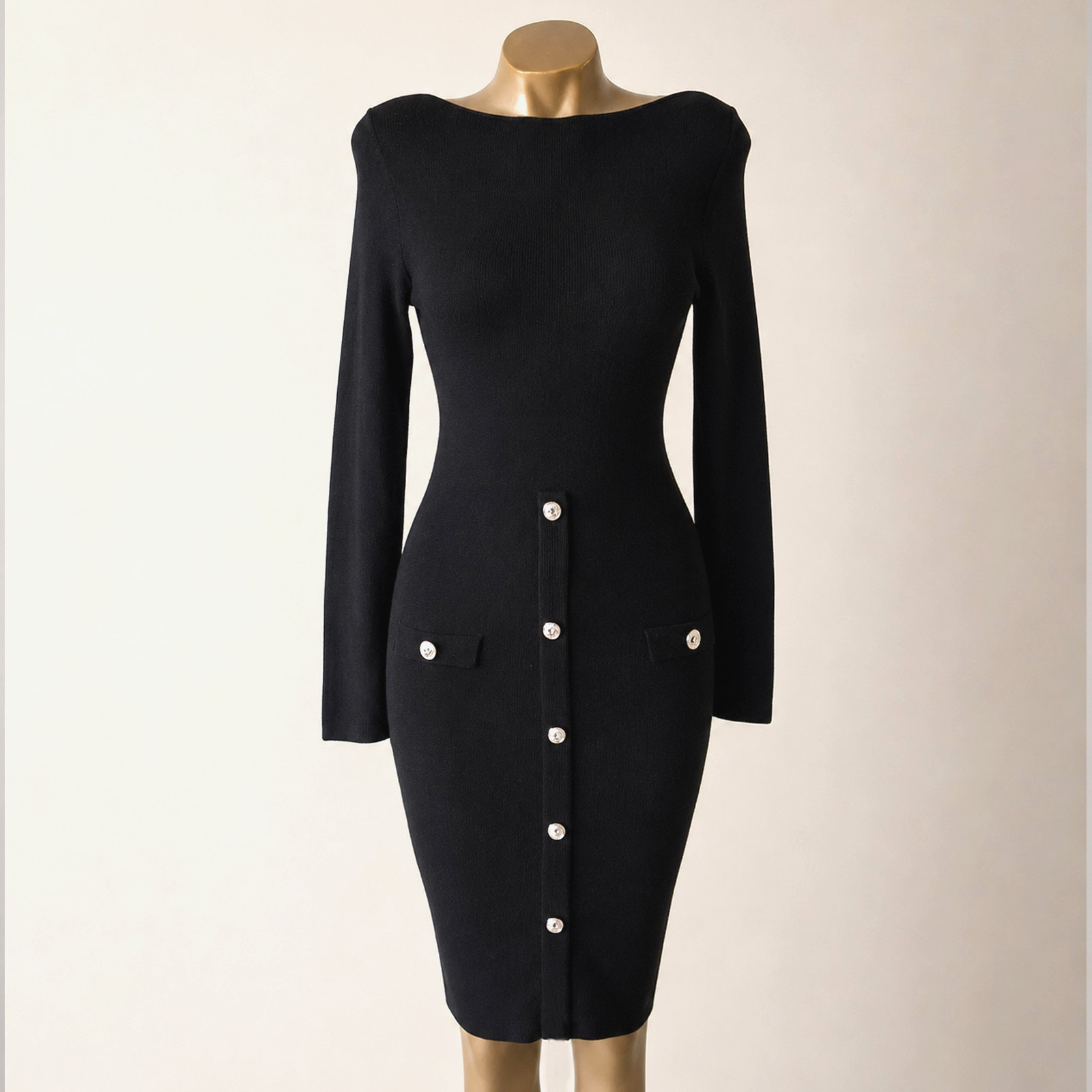 Laetitia Mem Dress UK S Gold Button Detail Stretch Knit BNWOT