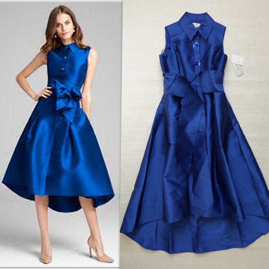 NWT TERI JON by Rickie Freeman Sequin Mikado High-Low Shirtdress in Royal 2/4
