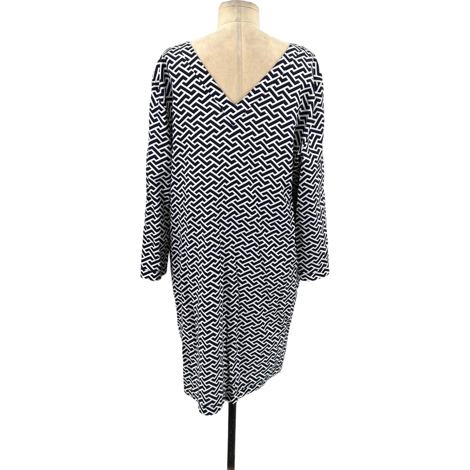 Peter Millar Navy Blue White Geometric Print Stripe Drawstring Dress Size XL