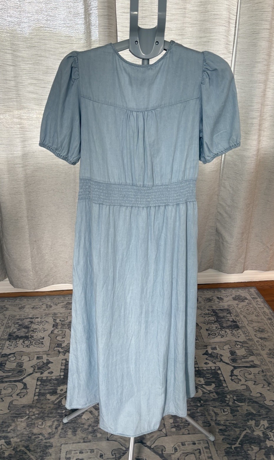 Sam Edelman Chambray V Neck Twist Front Maxi Shirtdress Puff Sleeve NWT 12