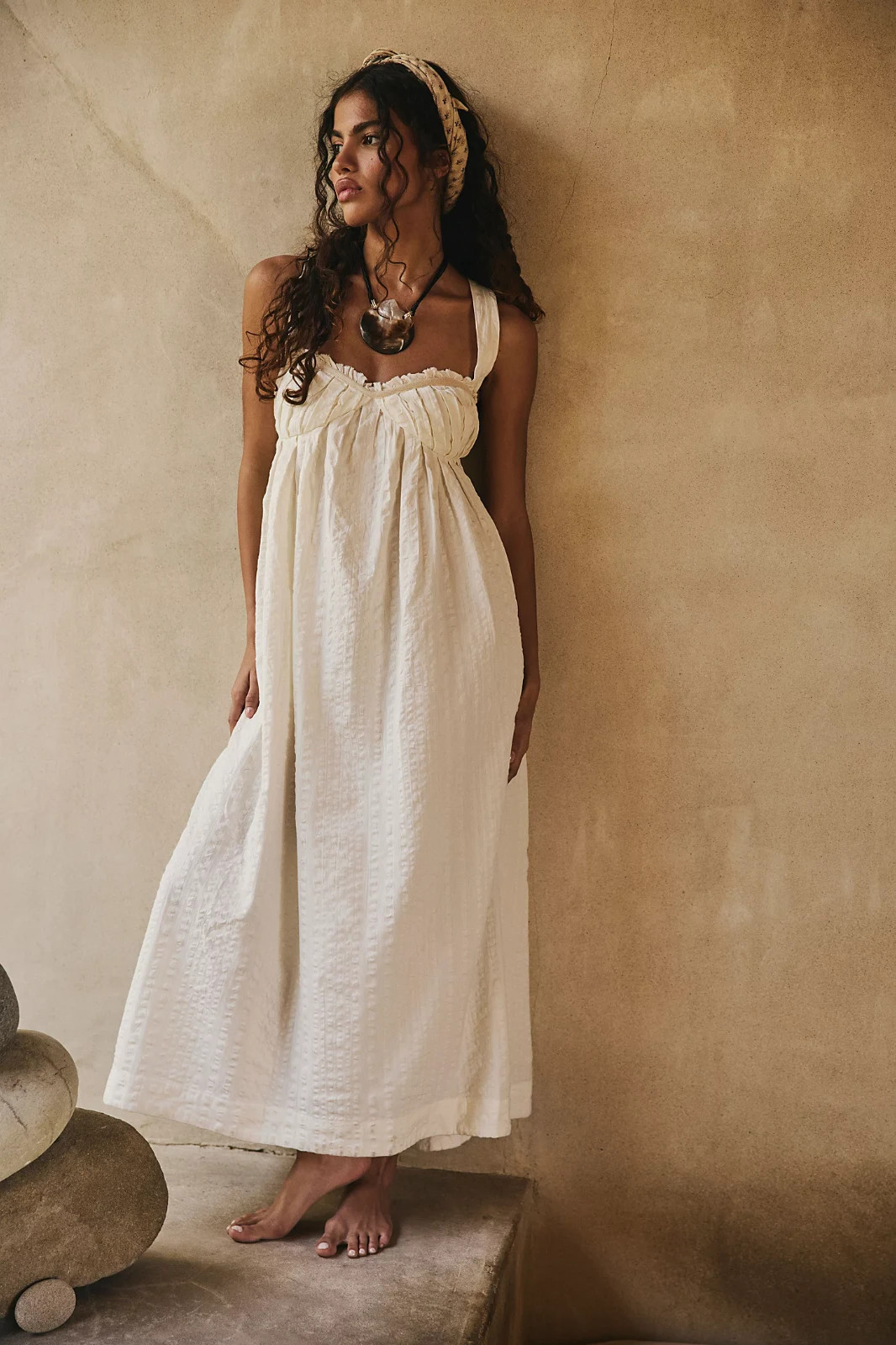 Free People Poppy Midi XS 2 Women’s Free-est Sleeveless Ivory Cotton Dress 46490