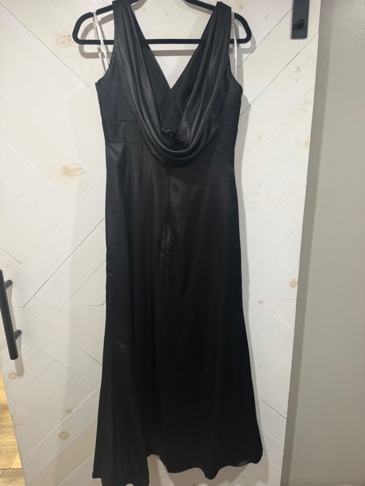 Belsoie Dress Long Black Bridesmaid Open Draping Back Size 10