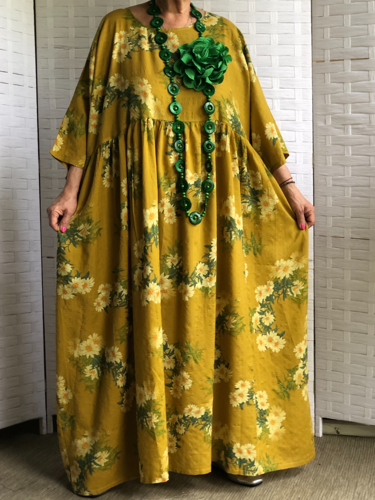 Multicolor Loose Floral Dress Necklace Artsy Boho Lagenlook Tunic Viscose OSFM
