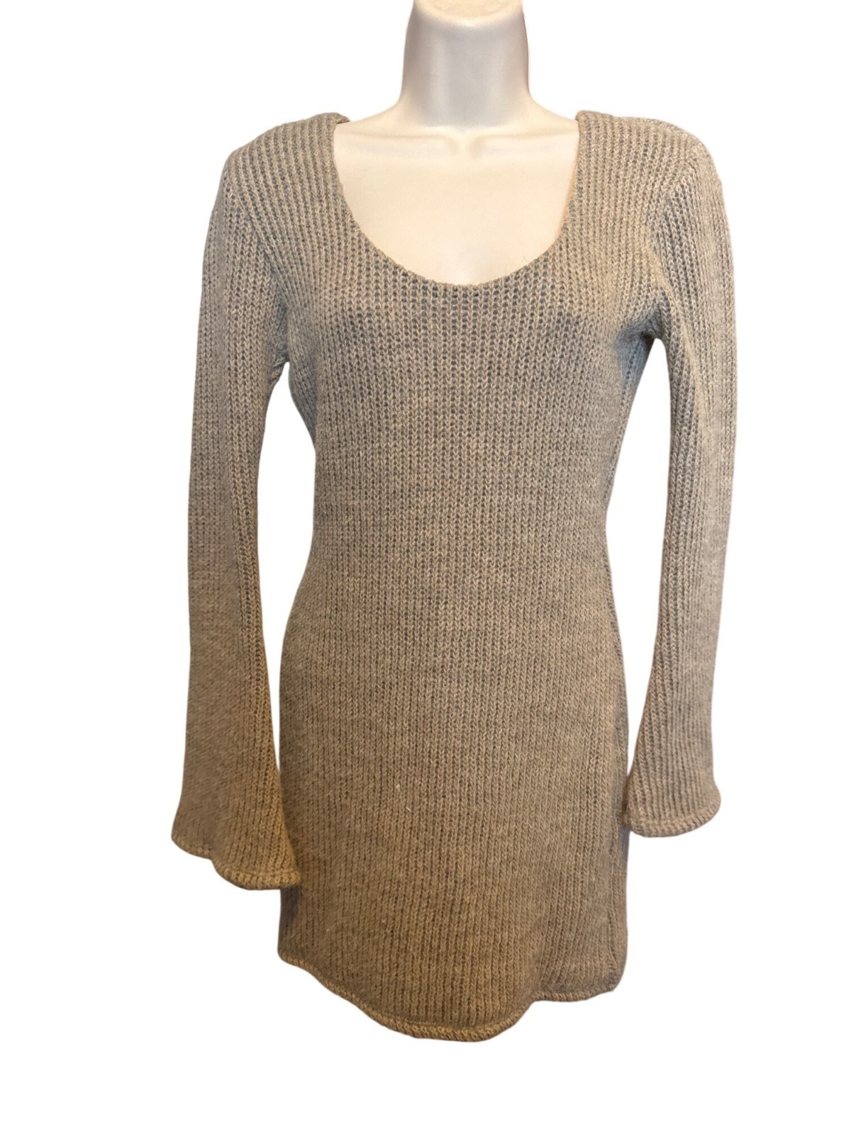 Y2K Sky Open Back Sweater Dress M Chain Detail Alpaca Blend Ribbed Knit USA Made