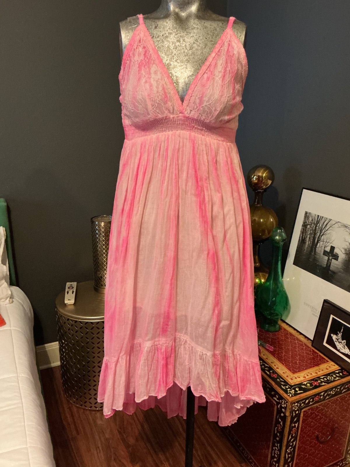 India Boutique Sundress fairy core tie dye Abstract Print Smocked Hippie Boho